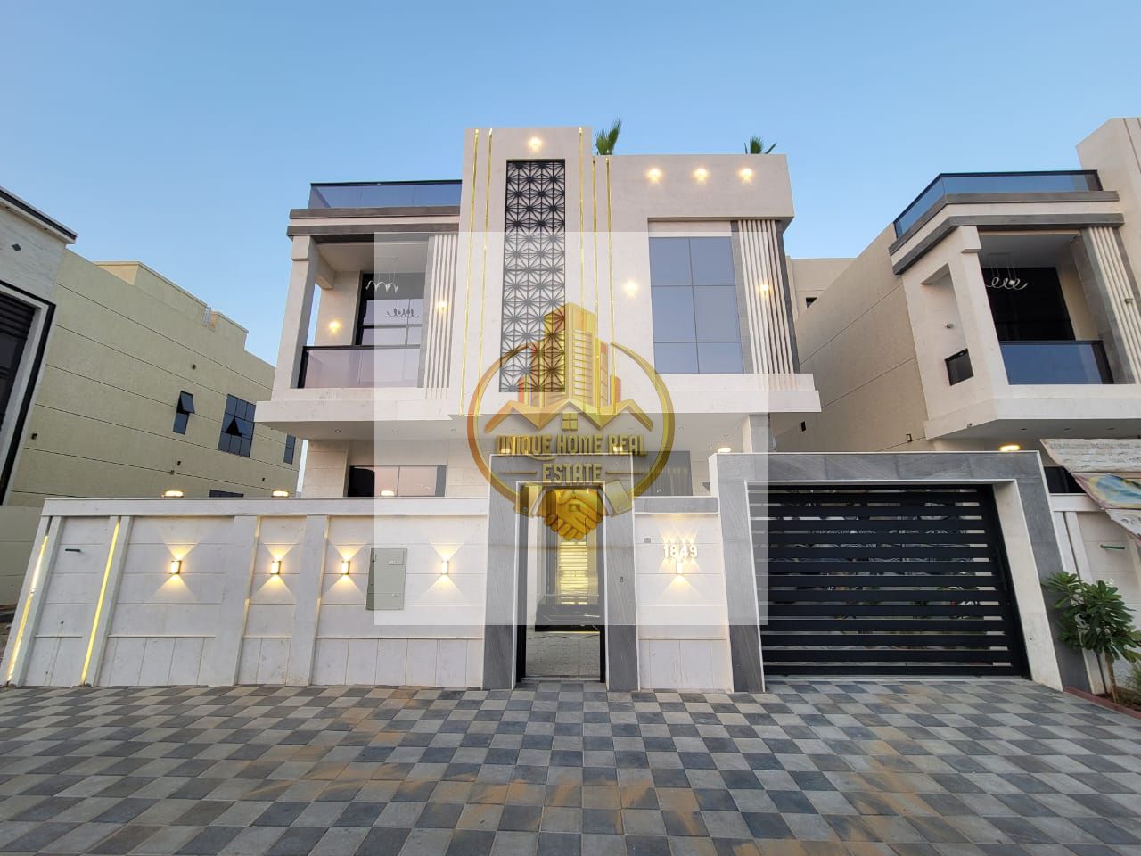 Luxury villa in Zahya Ajman, G+2 with a Roof and BBQ Area and Lift - luxurious finishing - freehold - including registration and ownership fees