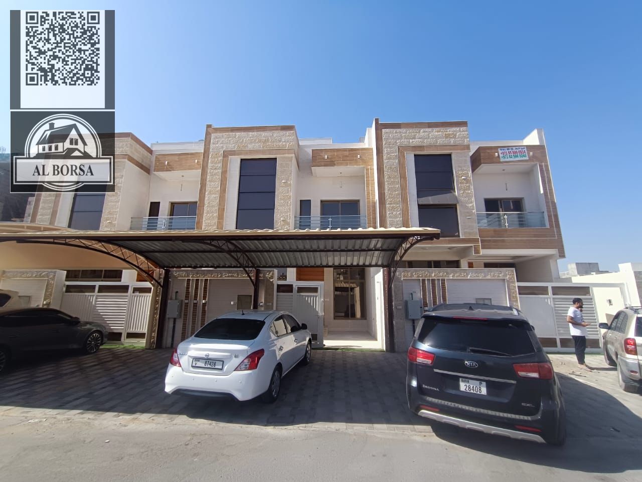 For rent in Al Helio 2, Ajman: Townhouse with 4 master bedrooms, living room, majlis, maid's room, and built-in wardrobes.