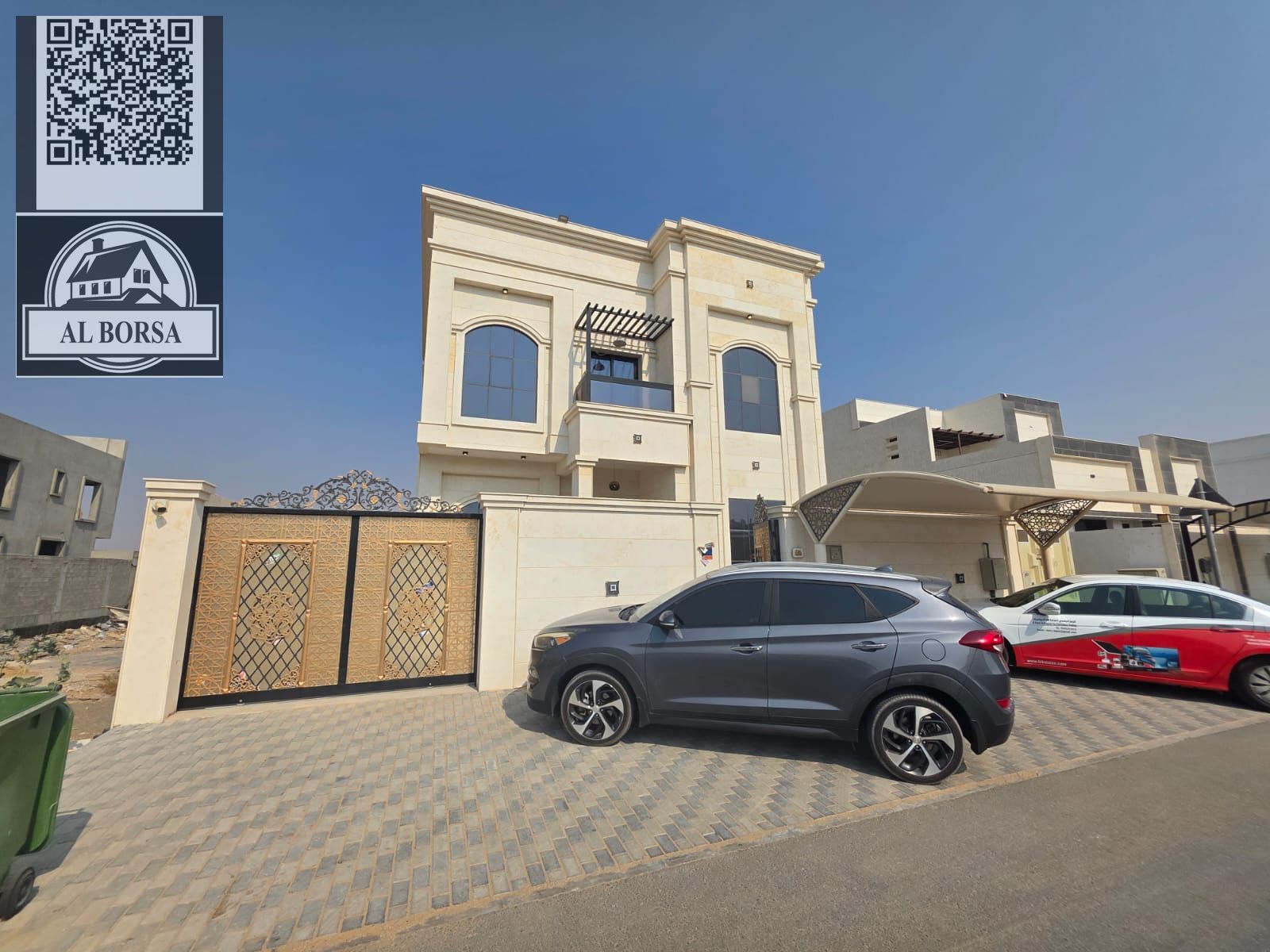 Villa for rent in Ajman, Al Zahiyah area, consisting of two floors, with a majlis, living room, kitchen, and 6 master bedrooms with furniture, ready t