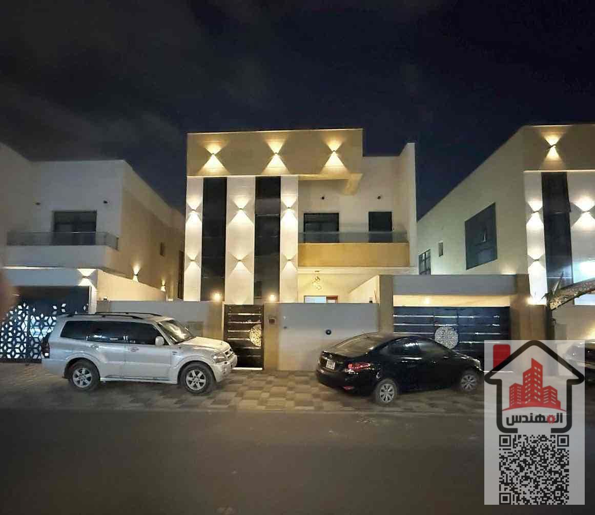 Two-story villa for rent in Ajman, Al Yasmeen area 5 master bedrooms, a living room, a hall, and a maid's room Ask for 95,000 dirhams