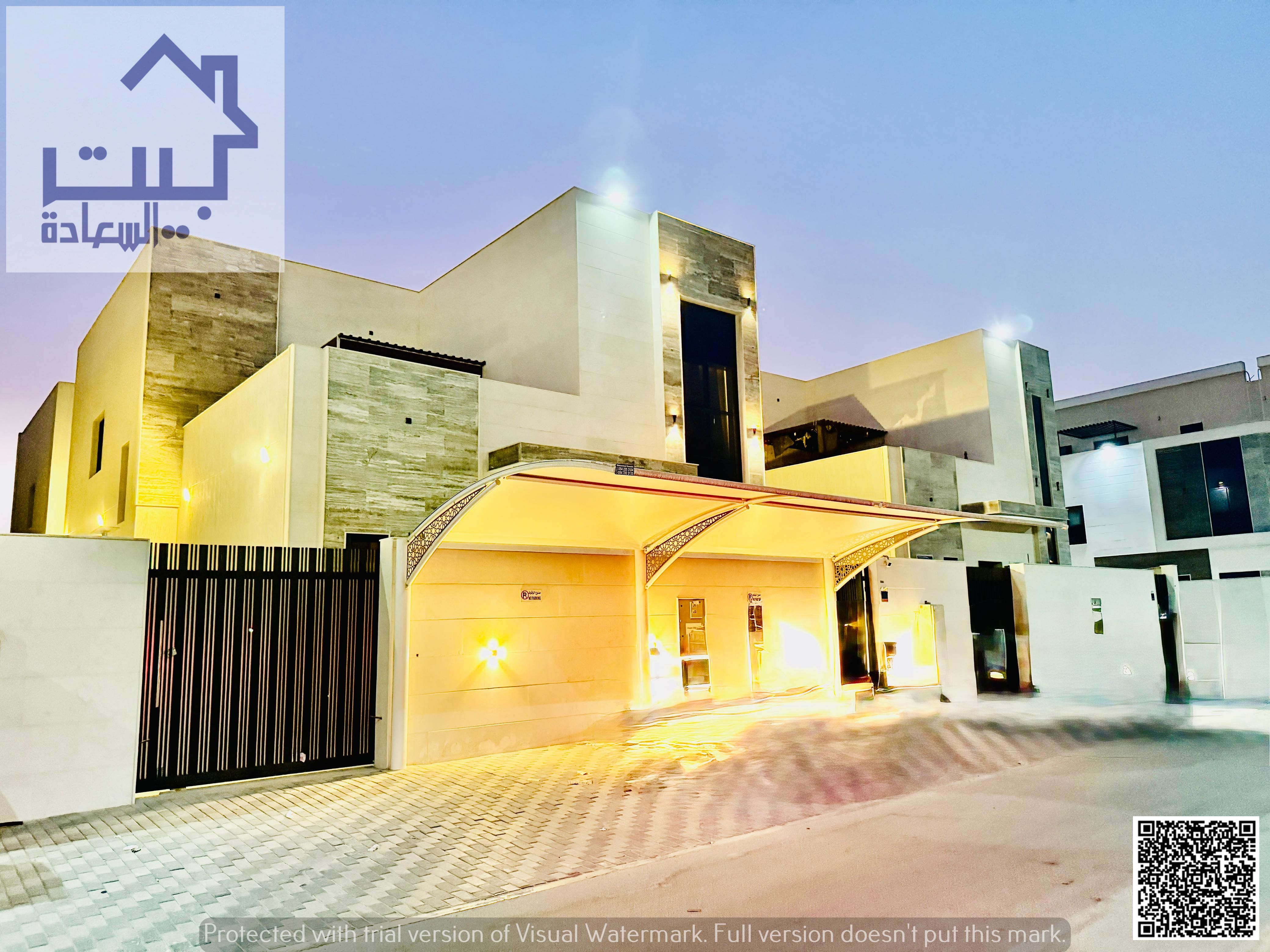 Luxury villa for sale in Al Helio 2, Ajman. Includes water, electricity, and AC. Freehold for all nationalities. Bank financing or cash. Great opportu