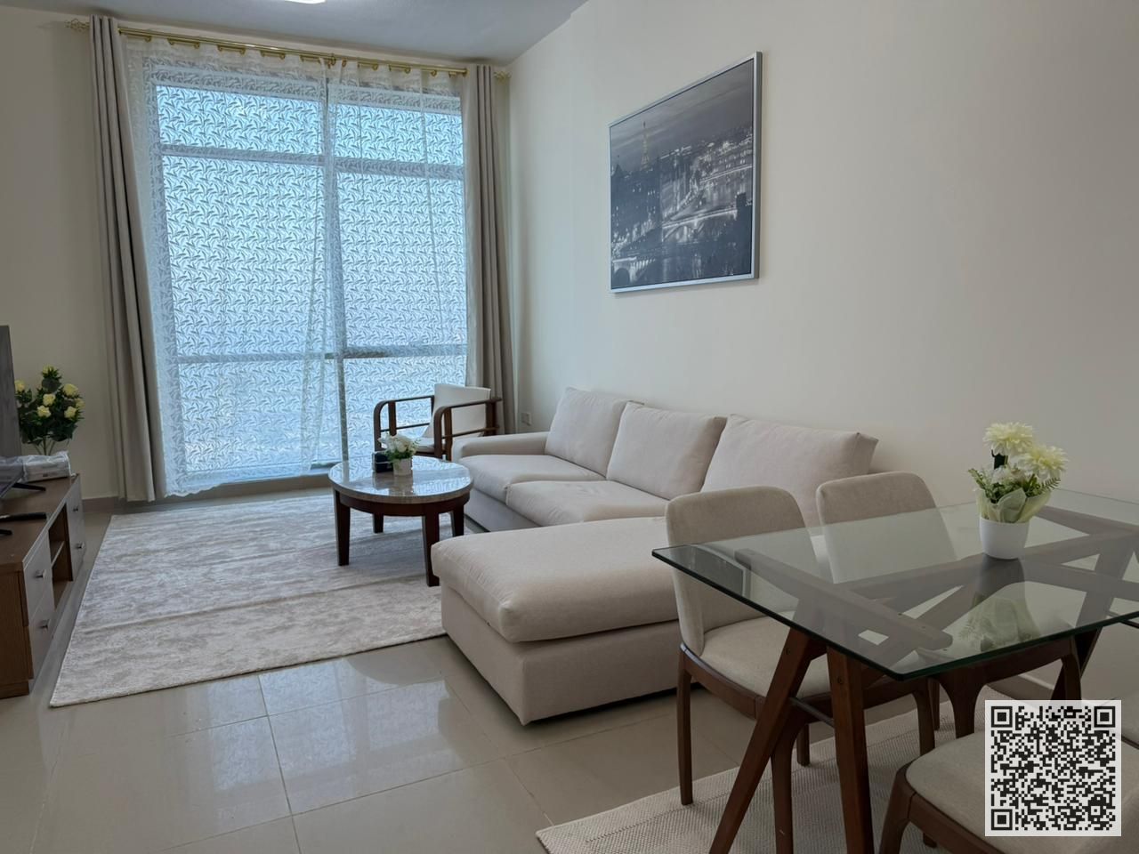 Luxury apartment for monthly rent, one bedroom and a hall with an open sea view, fully furnished with elegant furniture and a fully equipped kitchen