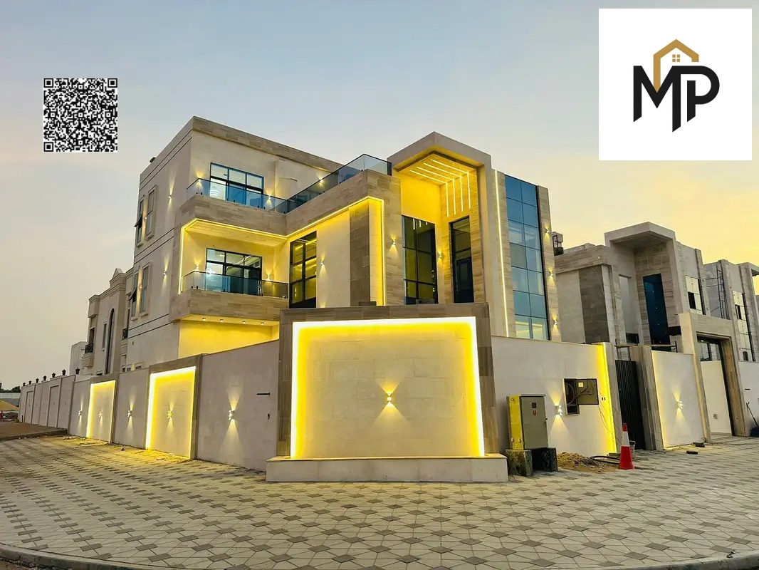 Luxury villa in Al-Haliyo 2 with a swimming pool, rooftop terrace, spacious outdoor seating area, elevator, and elegant design on a corner lot. Price