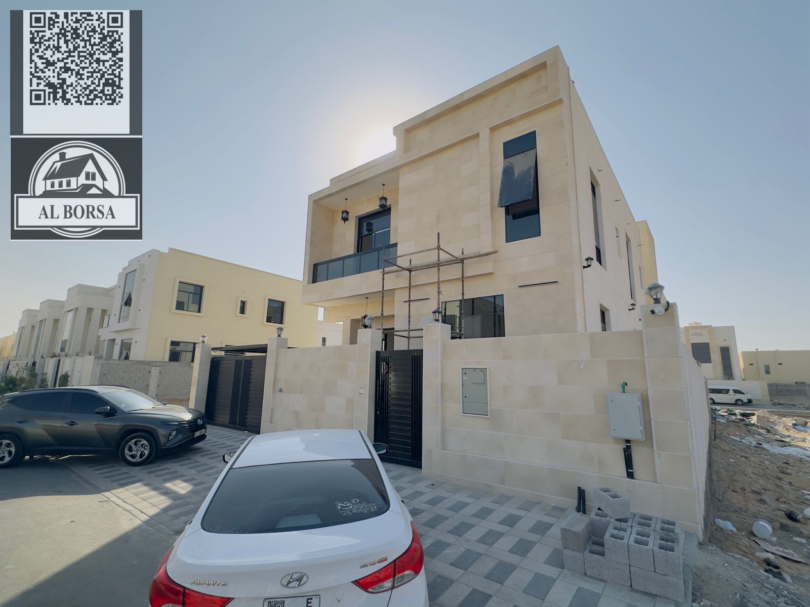 Villa for rent in Al Yasmin area, first occupancy, prime location. 5 master bedrooms, living room, majlis, and maid's room.