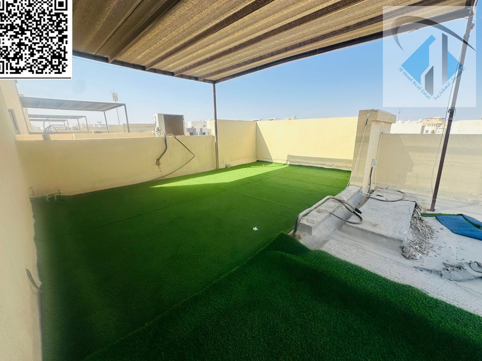 Villa for sale with electricity, water, air conditioning, roof terrace, directly facing a garden, and no down payment.