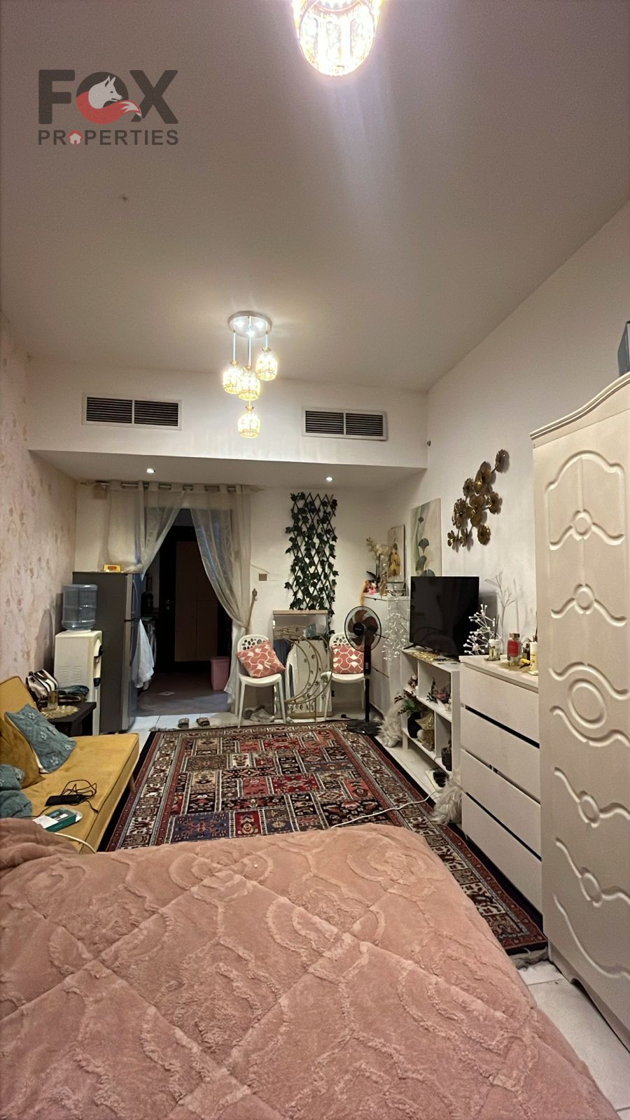 Fully furnished studio apartment in Ajman One Towers + balcony with open view + separate kitchen, close to all services and public facilities.