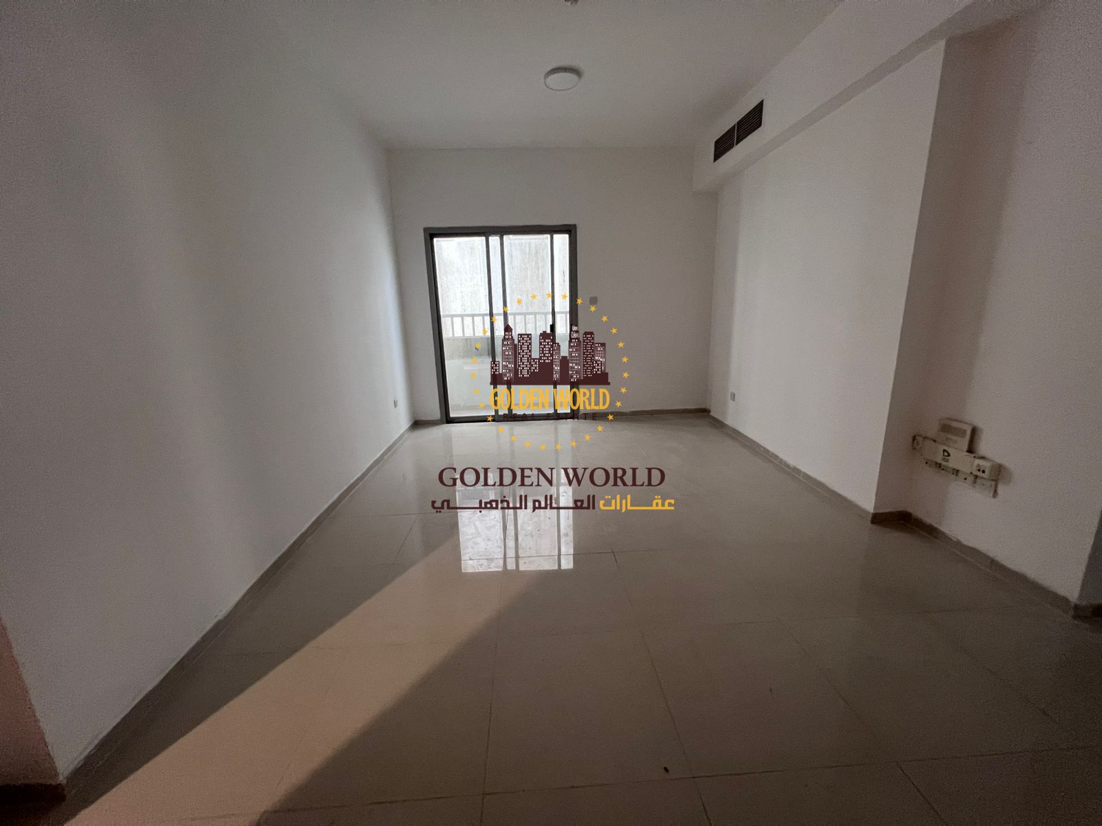 2BR hall with balcony in Al Qasimia Al Nad, open view in a very clean tower. Apartment delivered after full maintenance.