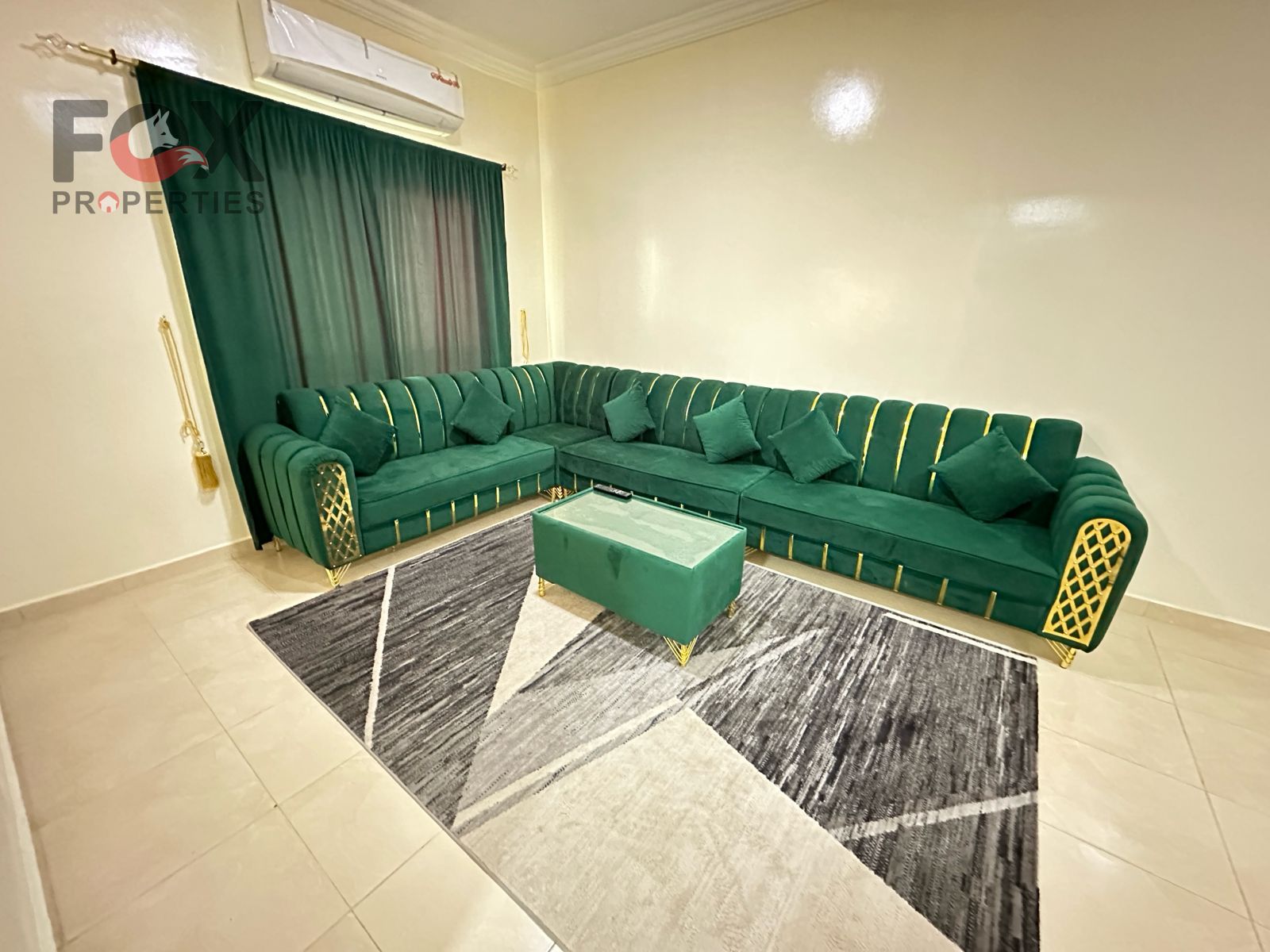 Luxury two-bedroom apartment for monthly rent in Ajman, Al Muwaihat 3 area, near Al Mubarak Markets and Gift Mart. Easy access to Dubai and Sharjah.