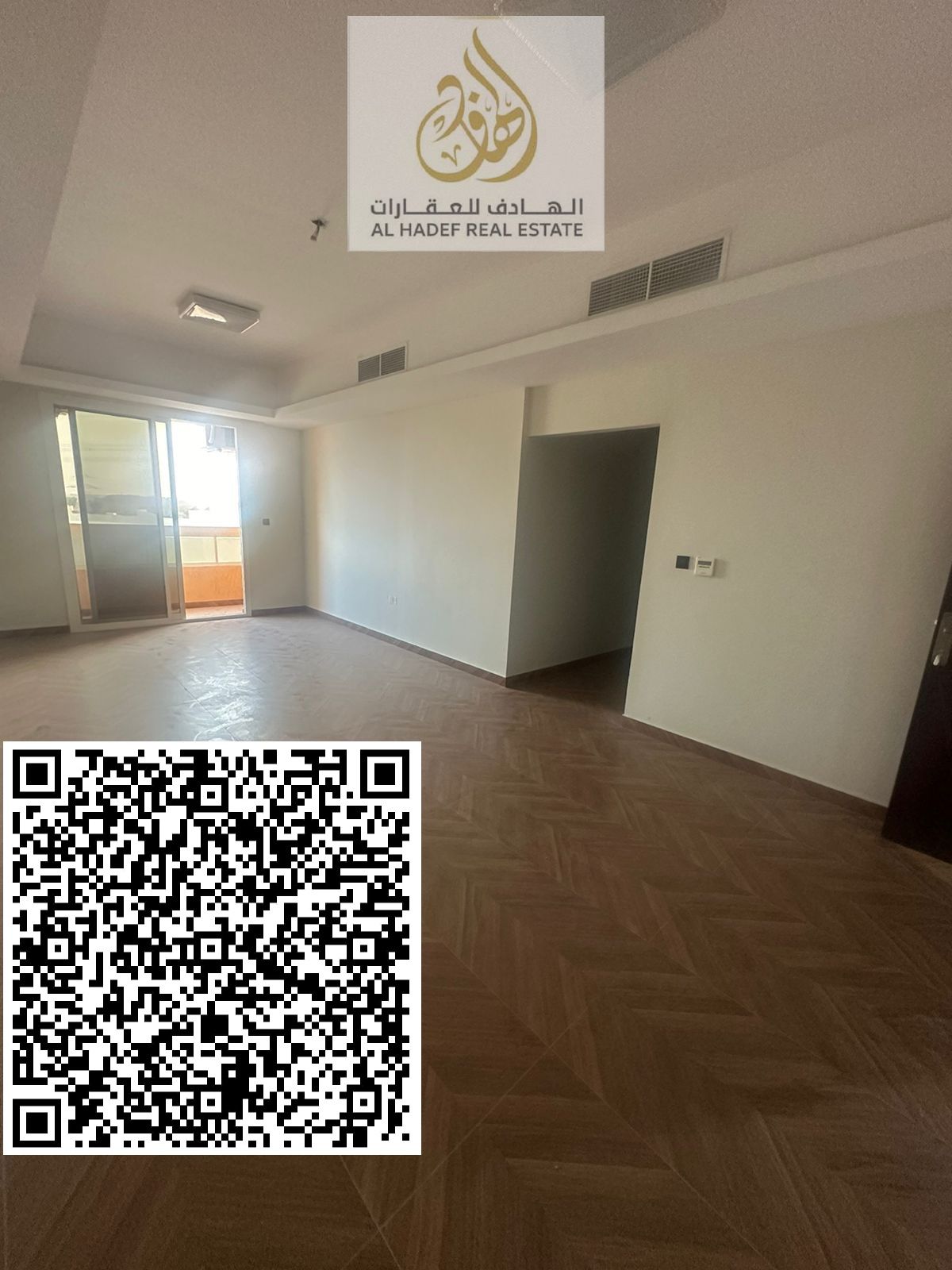 Two bedrooms and a living room with a balcony, three bathrooms