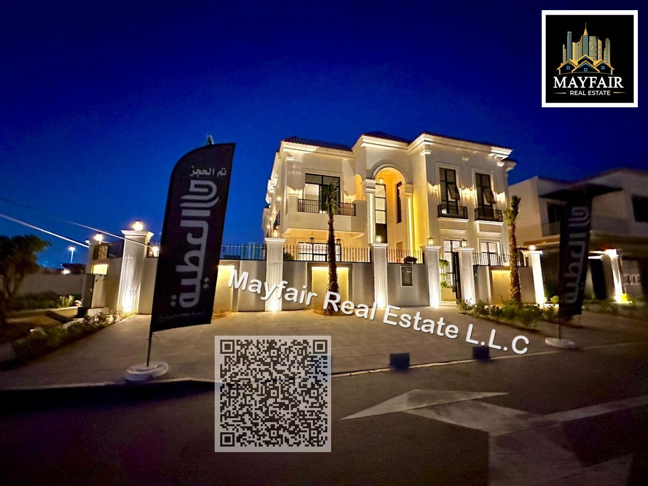 A spacious corner luxury villa in Al Yasmin, set on a 5500 sq ft plot with a 5000 sq ft built-up area. The home features five master bedrooms, two liv