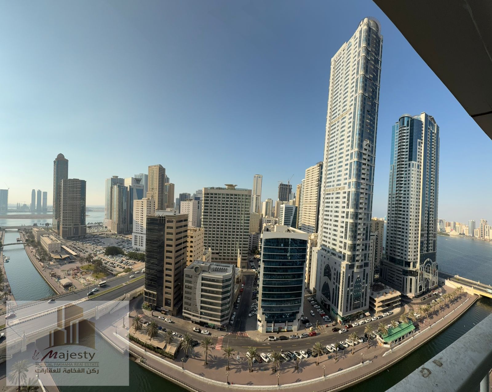 Spacious 3-bedroom apartment for rent in Queen Tower, Al Majaz 3 – Al Qasba, 1400 sq ft, canal view, AED 70,000 per year