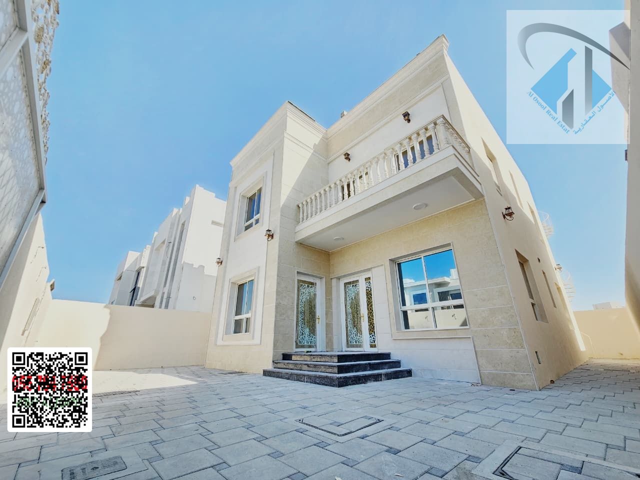 For sale: A distinctive villa opposite Sheikh Mohammed Bin Zayed Road, with a large yard and a stone facade. Freehold ownership.