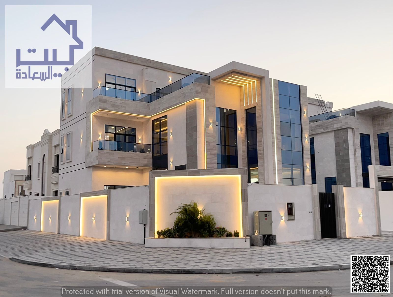 Corner villa on two streets, with an elevator inside the villa, in Al Helio 2, Ajman. Includes water, electricity, air conditioning, registration and