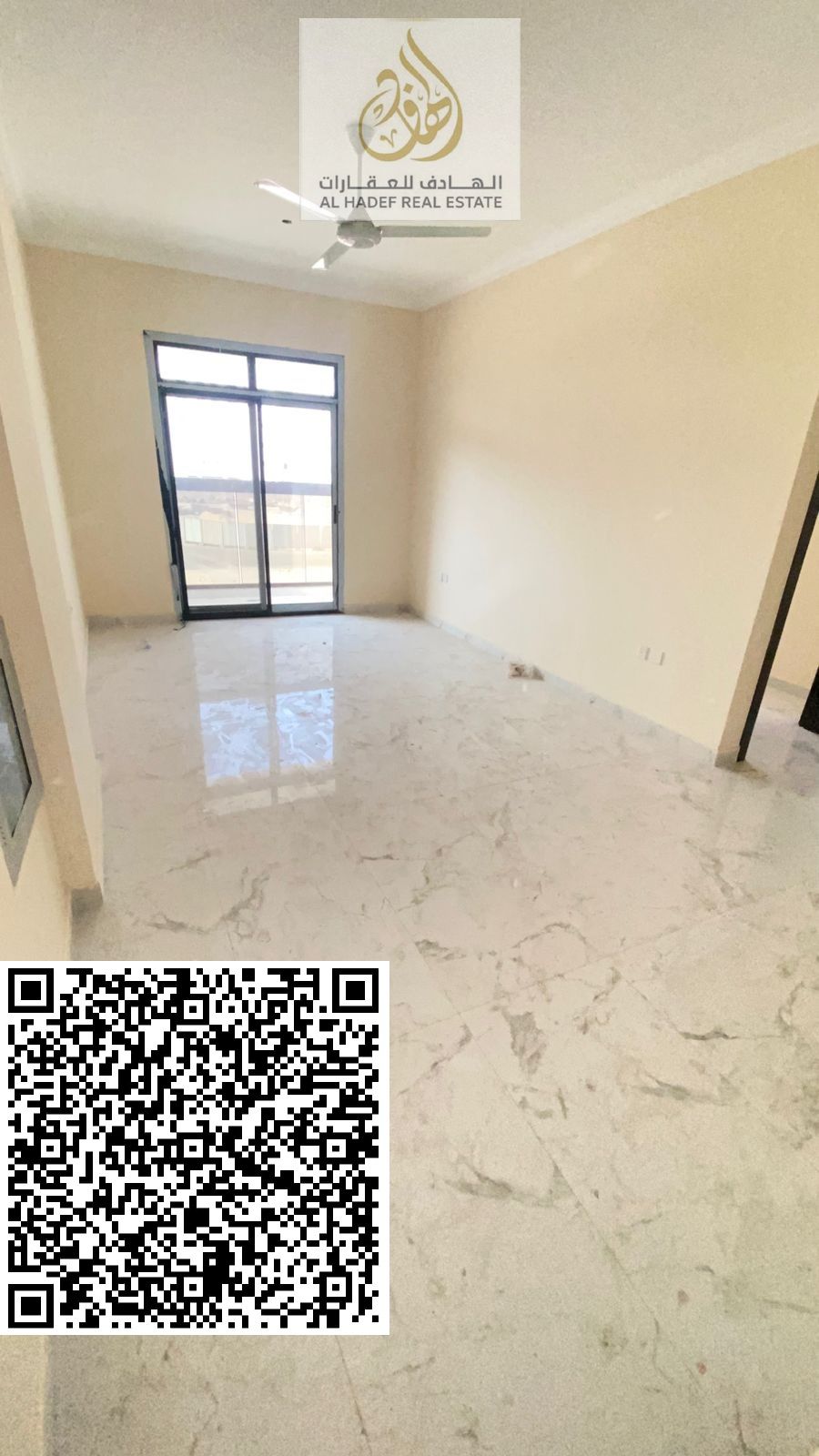 One bedroom, living room, balcony, two bathrooms, and kitchen