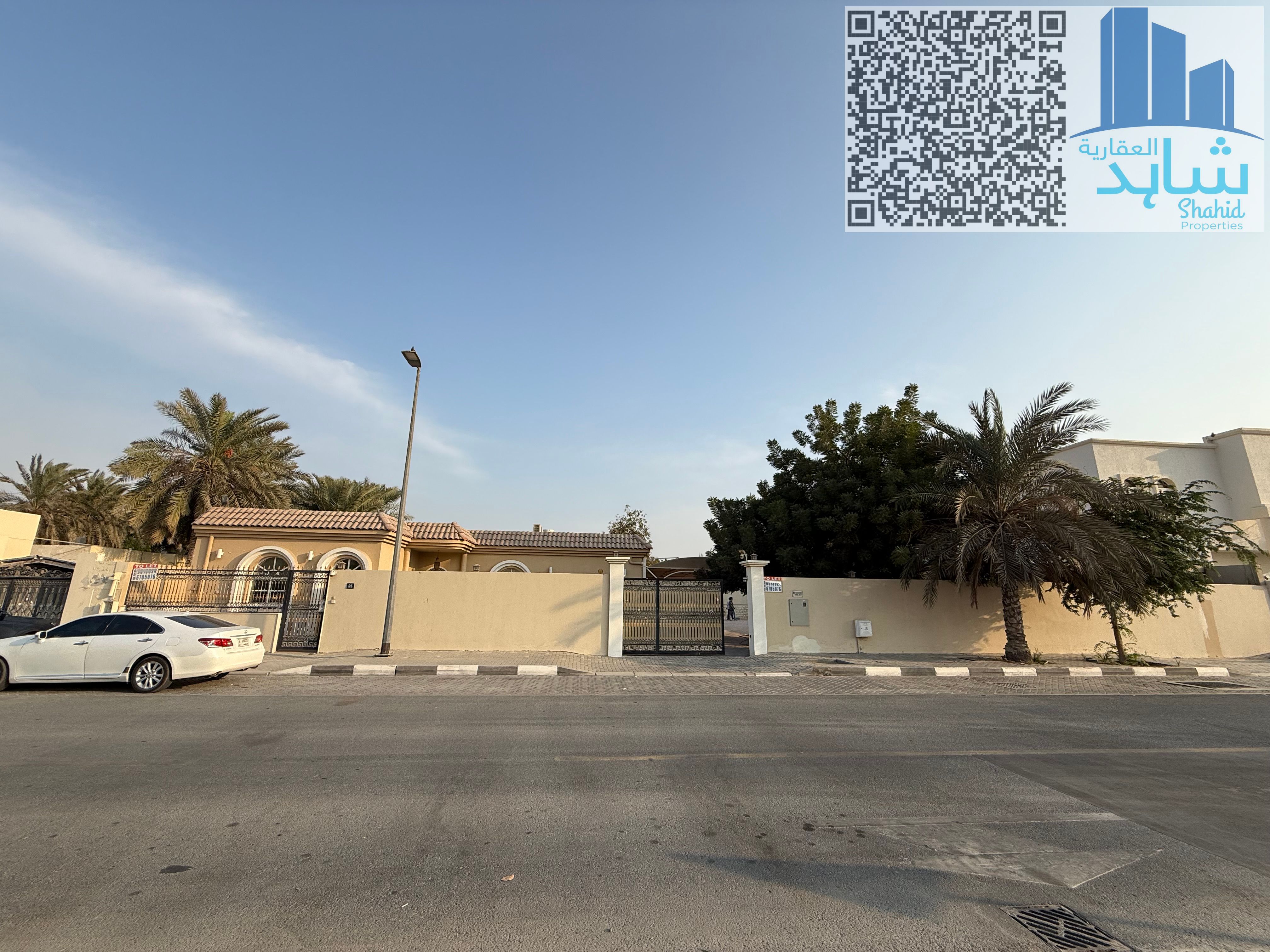 Spacious Villa for Rent in Al Talaa | 12,000 Sqft | 14 Rooms 2 Halls | Majlis | External Annex | Split A/C | Big Courtyard | Covered Parking | Opposite Mosque | Near Garden Rent: 155,000 AED Yearly