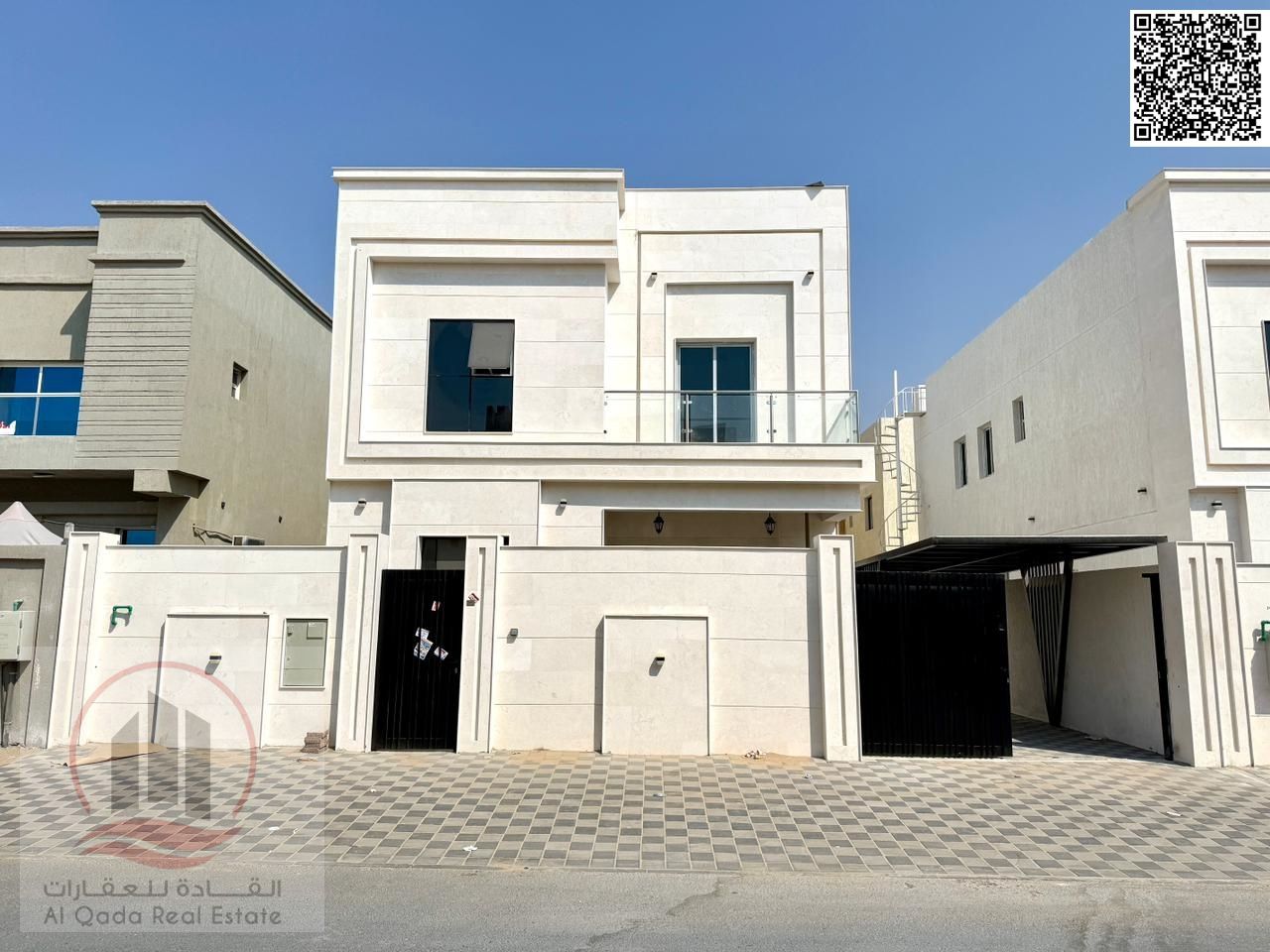 Villa for rent in Al Yasmin, 5 rooms, living room and majlis, excellent location, with electricity and air conditioning.
