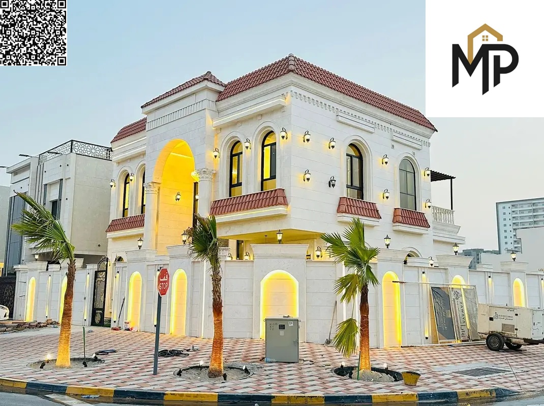 Corner villa with a classic design in Al-Haliyo 2, prime location next to the mosque, 5 master bedrooms, freehold ownership for all nationalities