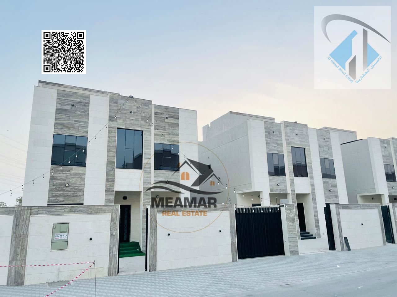 Villa for sale in Al Yasmin area, directly near the park. Ground floor, first floor, and roof. Water and electricity connected, central air conditioni