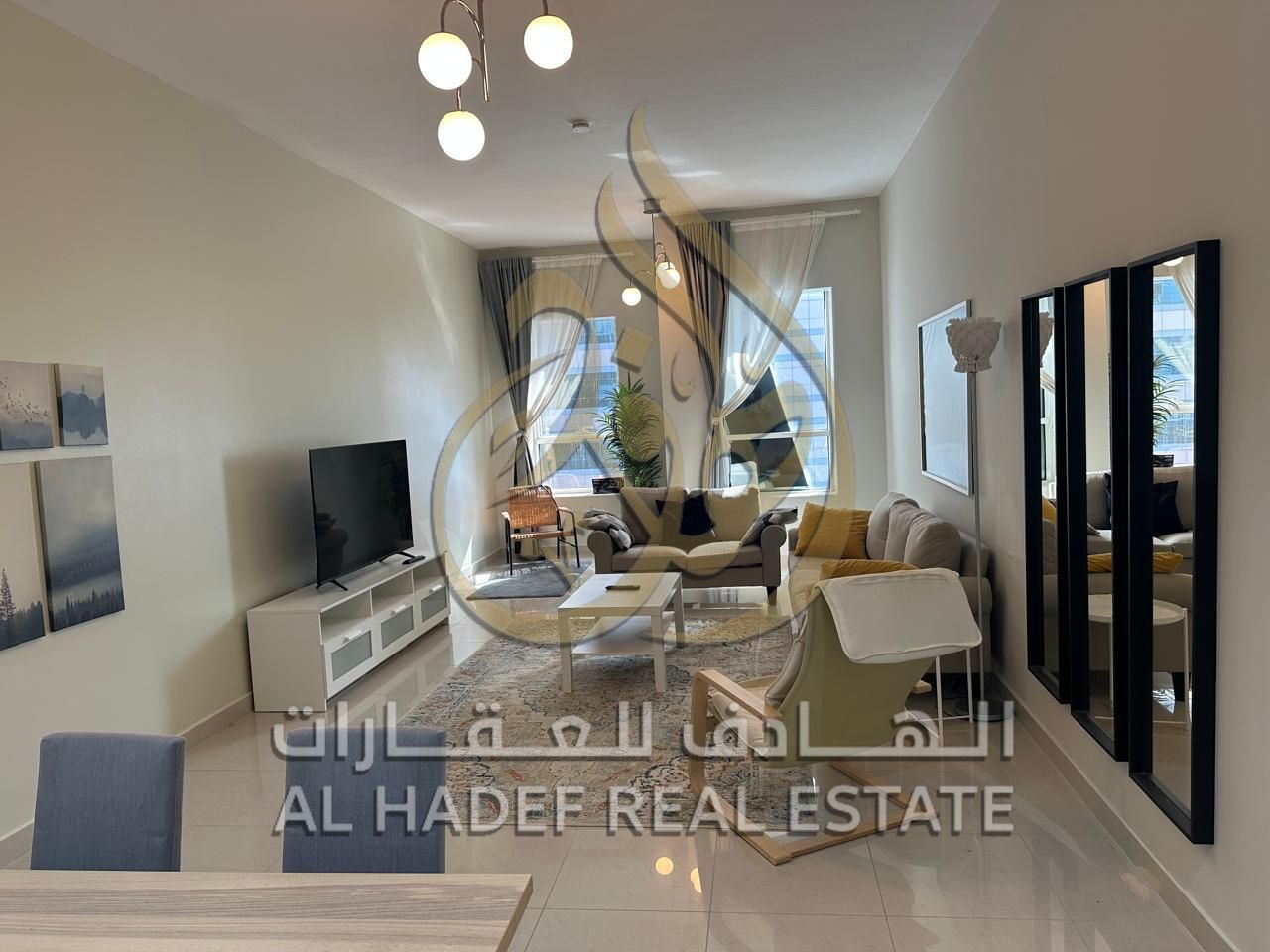 Two bedrooms and a living room furnished for annual rent in Al Qasba, air conditioning is on the owner, free parking, free contract documentation, onl
