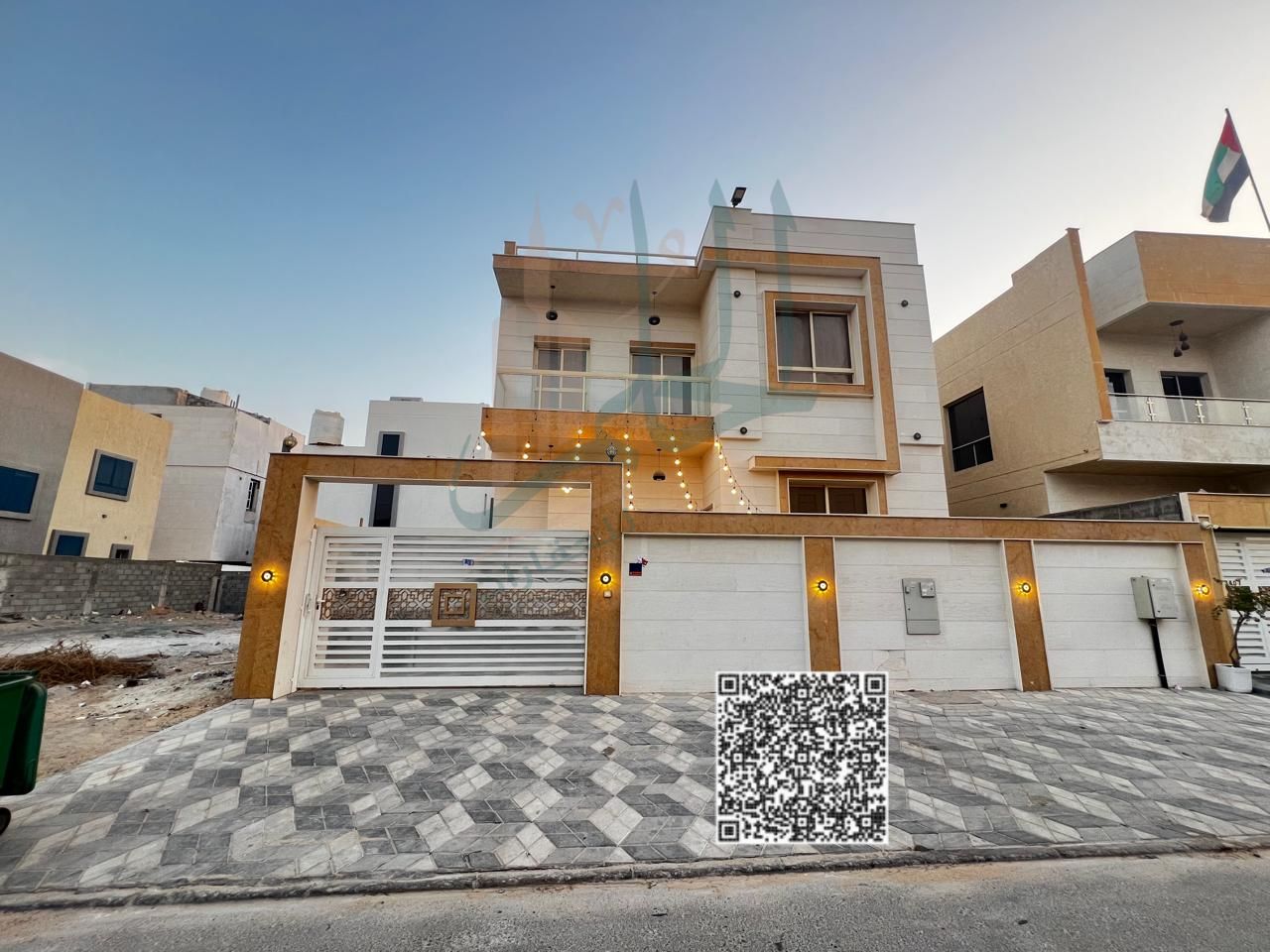 A luxurious villa for rent in Ajman, featuring a modern design and high-quality finishes. It is located in a quiet area close to essential services,
