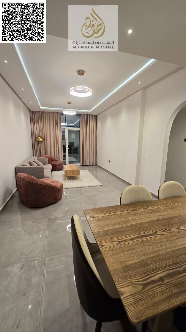 The most beautiful and elegant apartments in Ajman! A two-bedroom apartment with a living room, brand new, and includes free parking. For annual rent