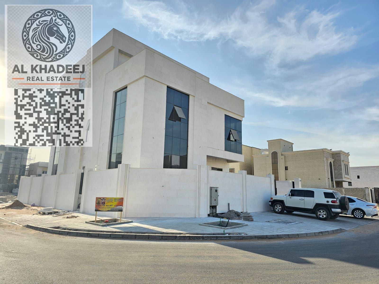 Luxury new villa for sale in Al Zahia – 7 master bedrooms, 3 floors, 6,009 sq ft built-up, Fuji elevator, OGeneral AC. Price AED 3,150,000 incl. utili