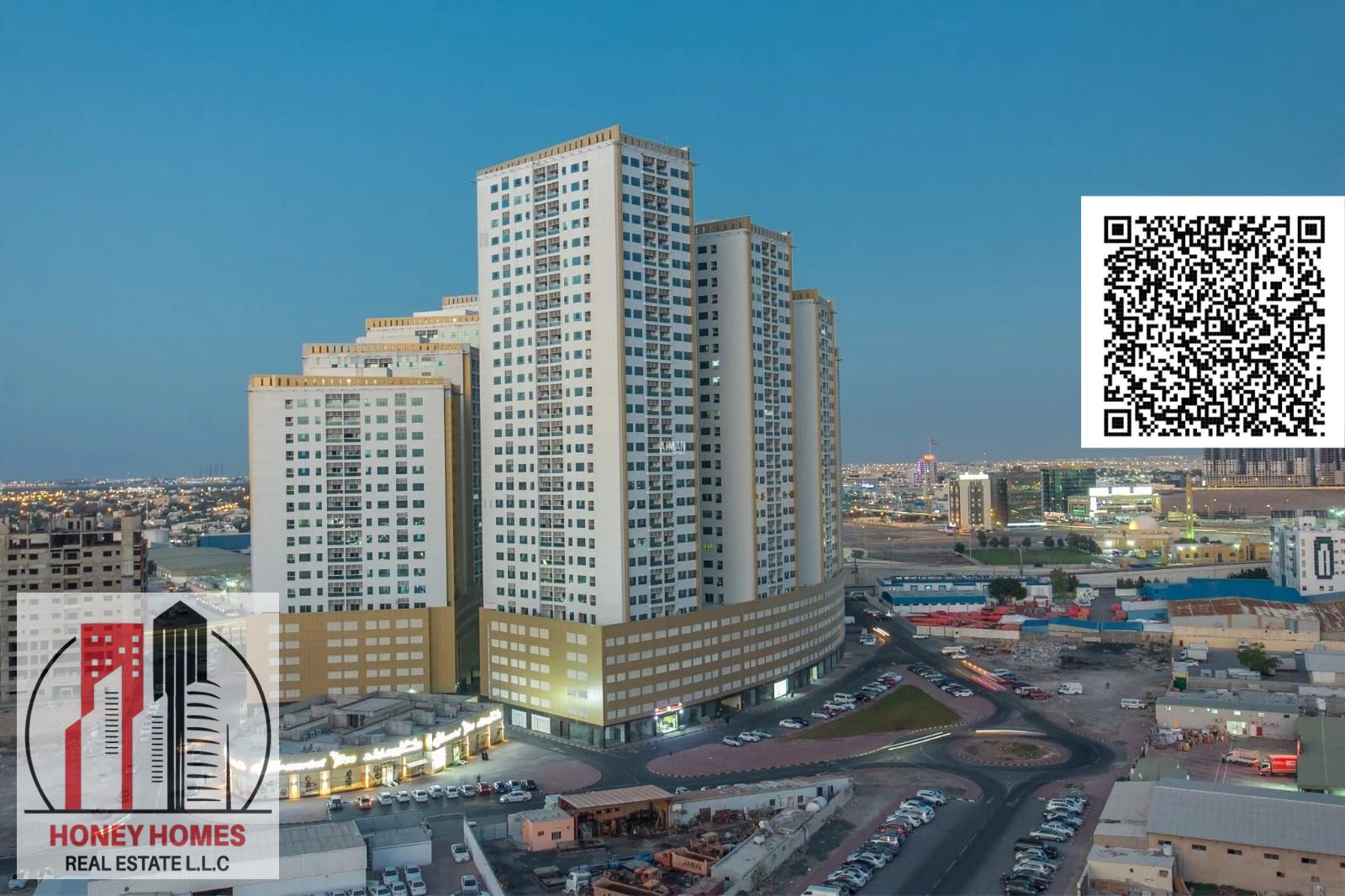 Spacious 2-BHK for Sale in Ajman Pearl Towers , with the Covered parking , Hall with Balcony , Closed kitchen with small Balcony , 2 master bathrooms.