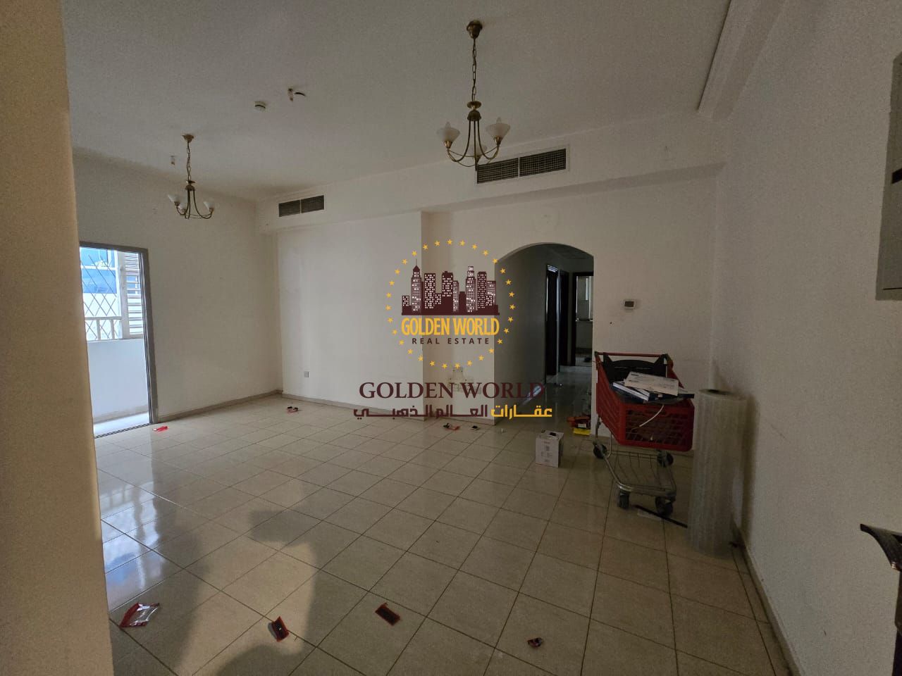 2BR apartment with living room and balcony in Al Qasimia Al Nad, 2 bathrooms, open view, clean beautiful tower, full maintenance included.
