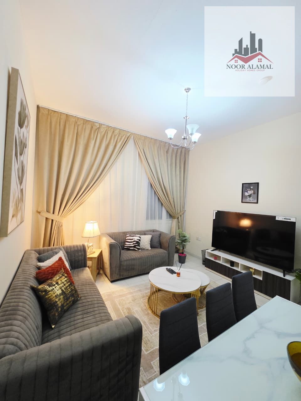 Sharjah, Al Qasimia, fully furnished super deluxe apartment, first occupancy, two bedrooms, living room, kitchen, and two bathrooms. Price: 6000 AED i