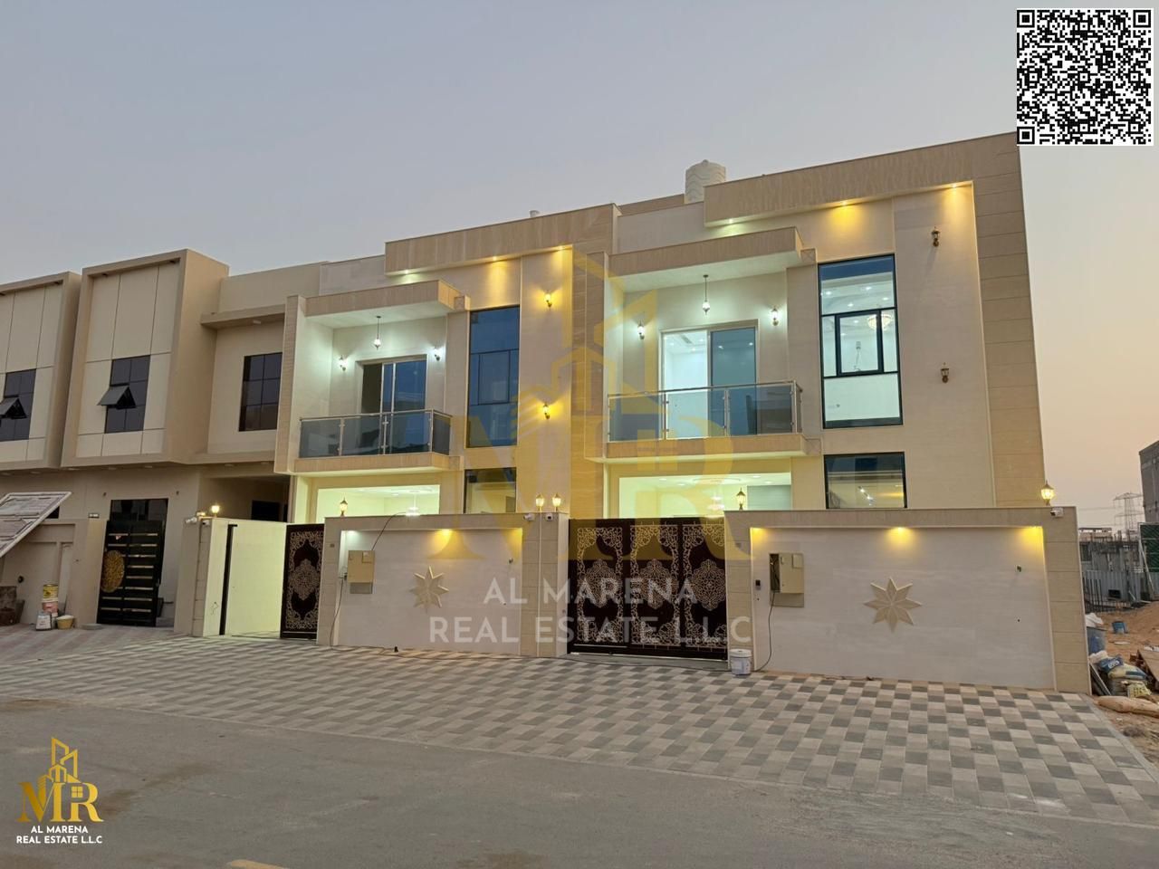 Villa near Al Helio Educational Complex, 2 floors plus roof, 5 master bedrooms, majlis and 2 living rooms, all-inclusive price covering registration a