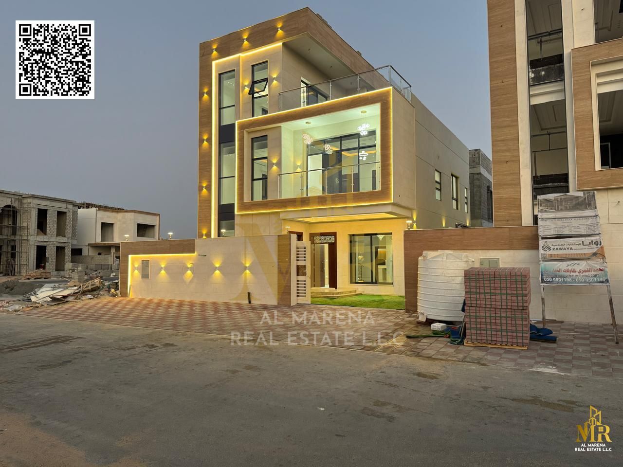 Luxury villa behind Al Yasmeen Park with open view, two floors and roof, private pool, price includes registration and ownership fees