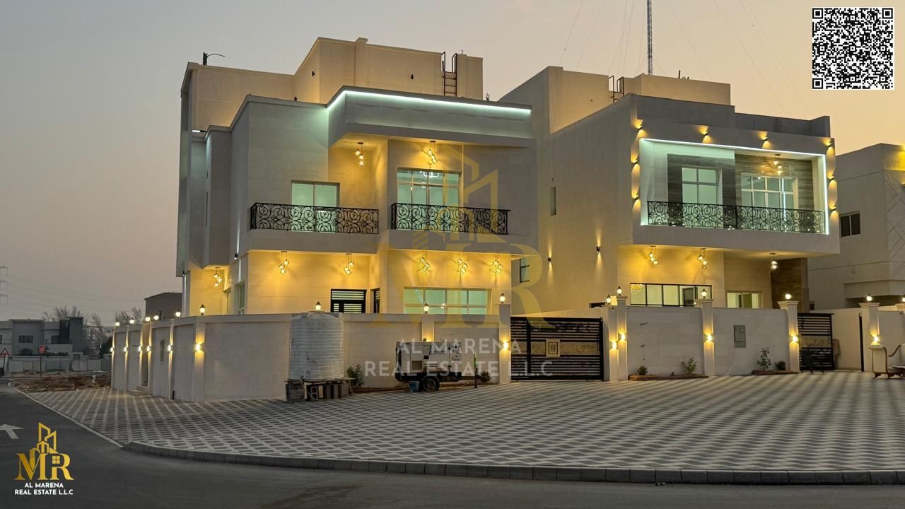 Near Emirates Crossing Street exit, corner villa with two floors and roof, 6 master bedrooms, price includes fees and AC, own it now in a prime locati