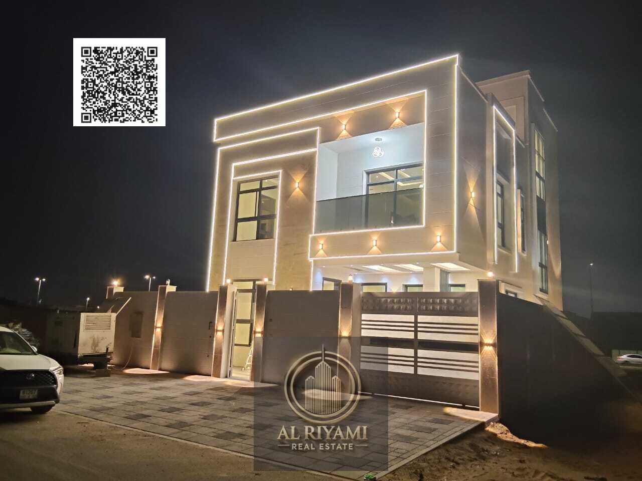A luxurious 3-story villa with stunning architectural lighting and a modern design.
