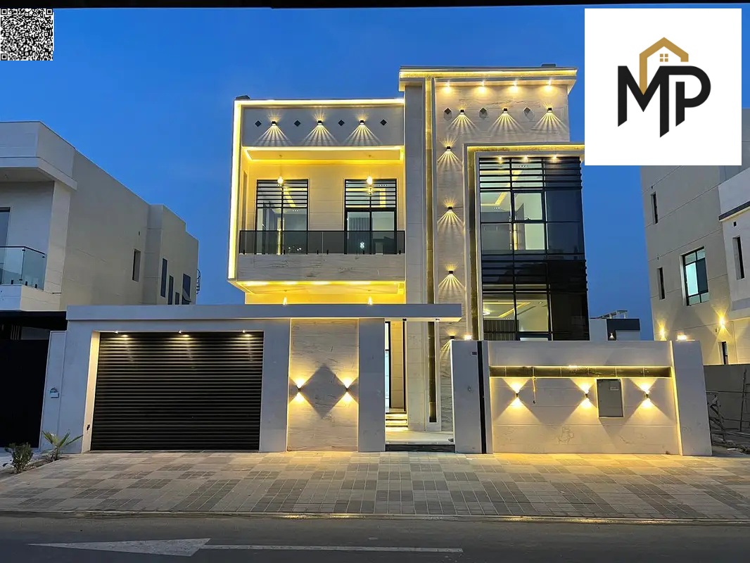 Villa for sale in Al Zahiyah, Ajman | Two floors + roof | 5 master bedrooms | Majlis and living room | Kitchen + maid's room | Yard | Includes fees an
