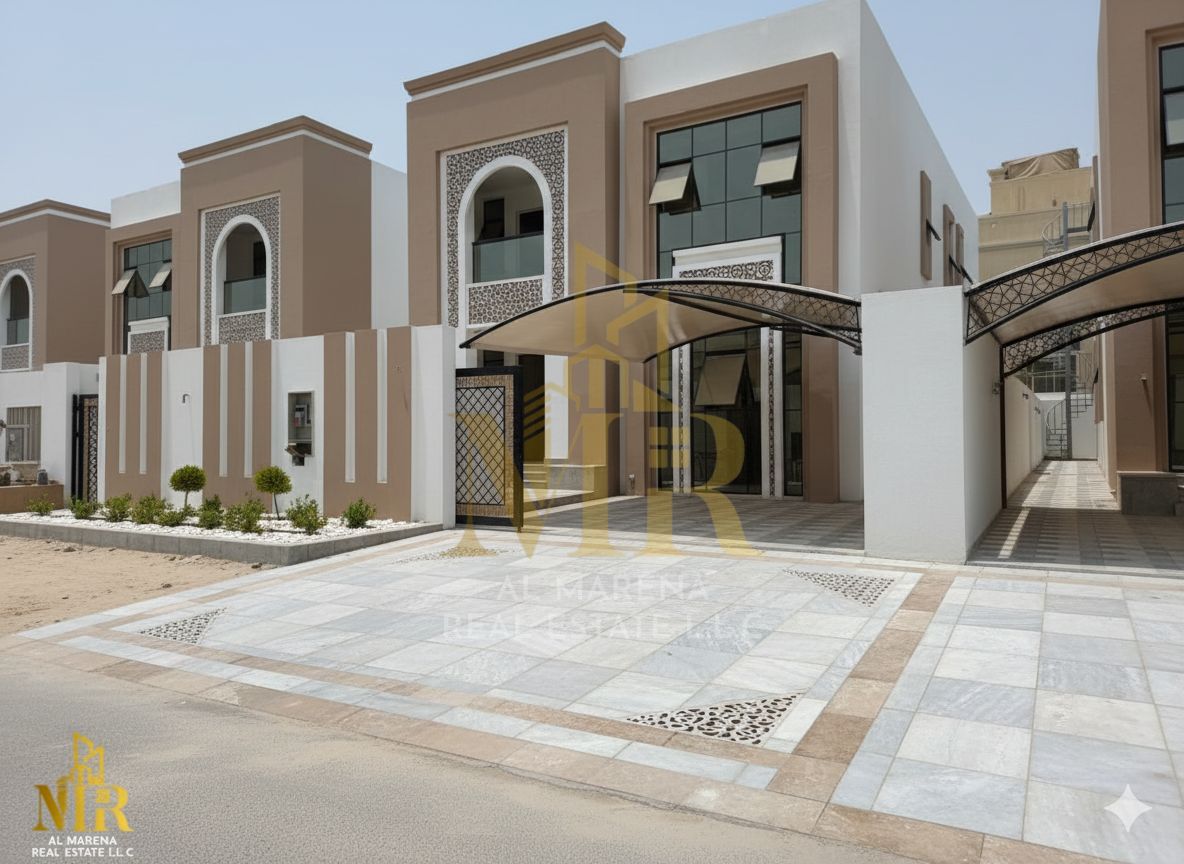Villa behind Ajman Academy in a prime location, 5,000 sq ft, 5 master bedrooms, luxurious design, price includes electricity, water, and AC units