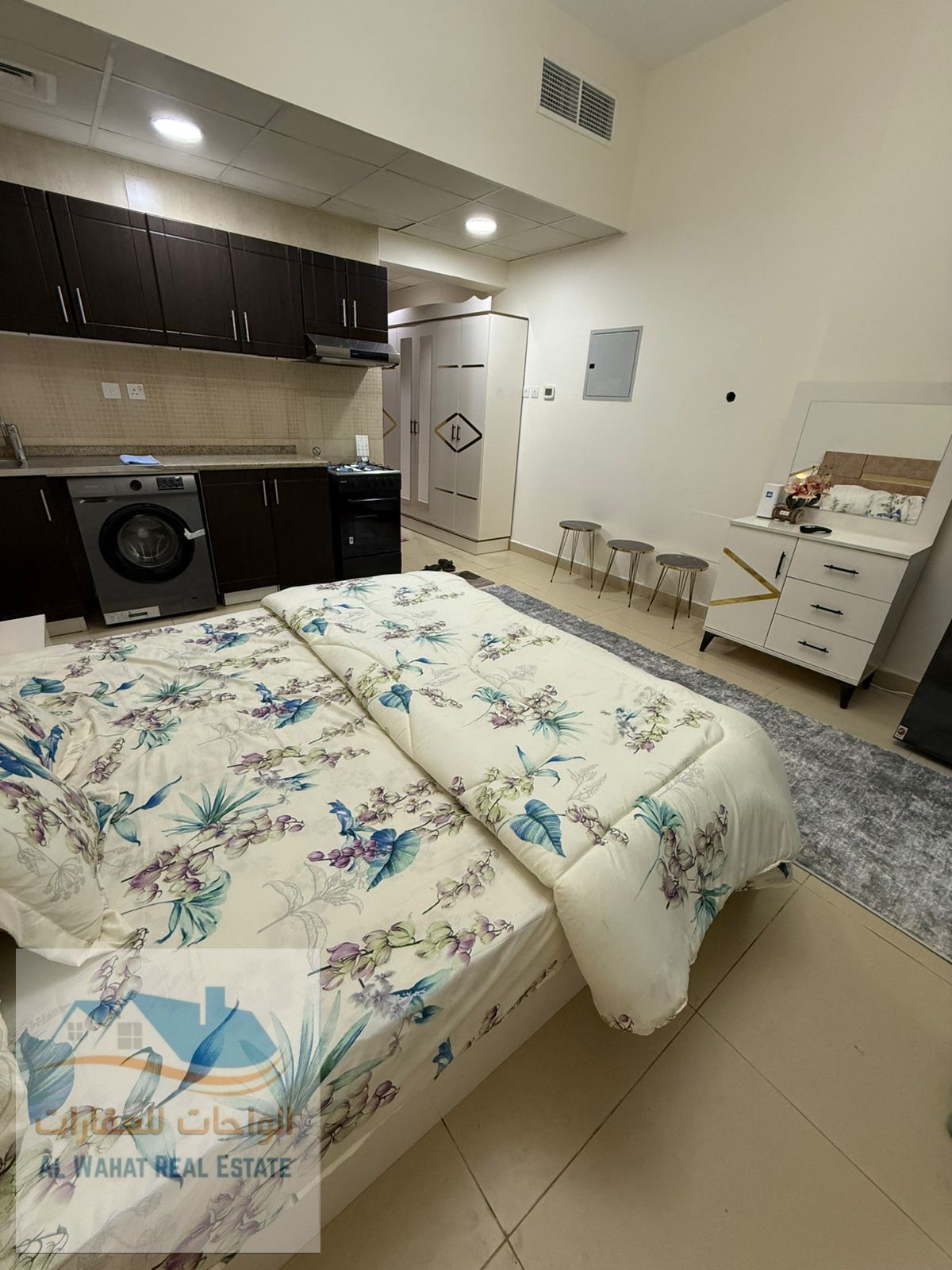 Available now, furnished studio with new carpet, large area, central air conditioning, price 3400, including all bills and internet