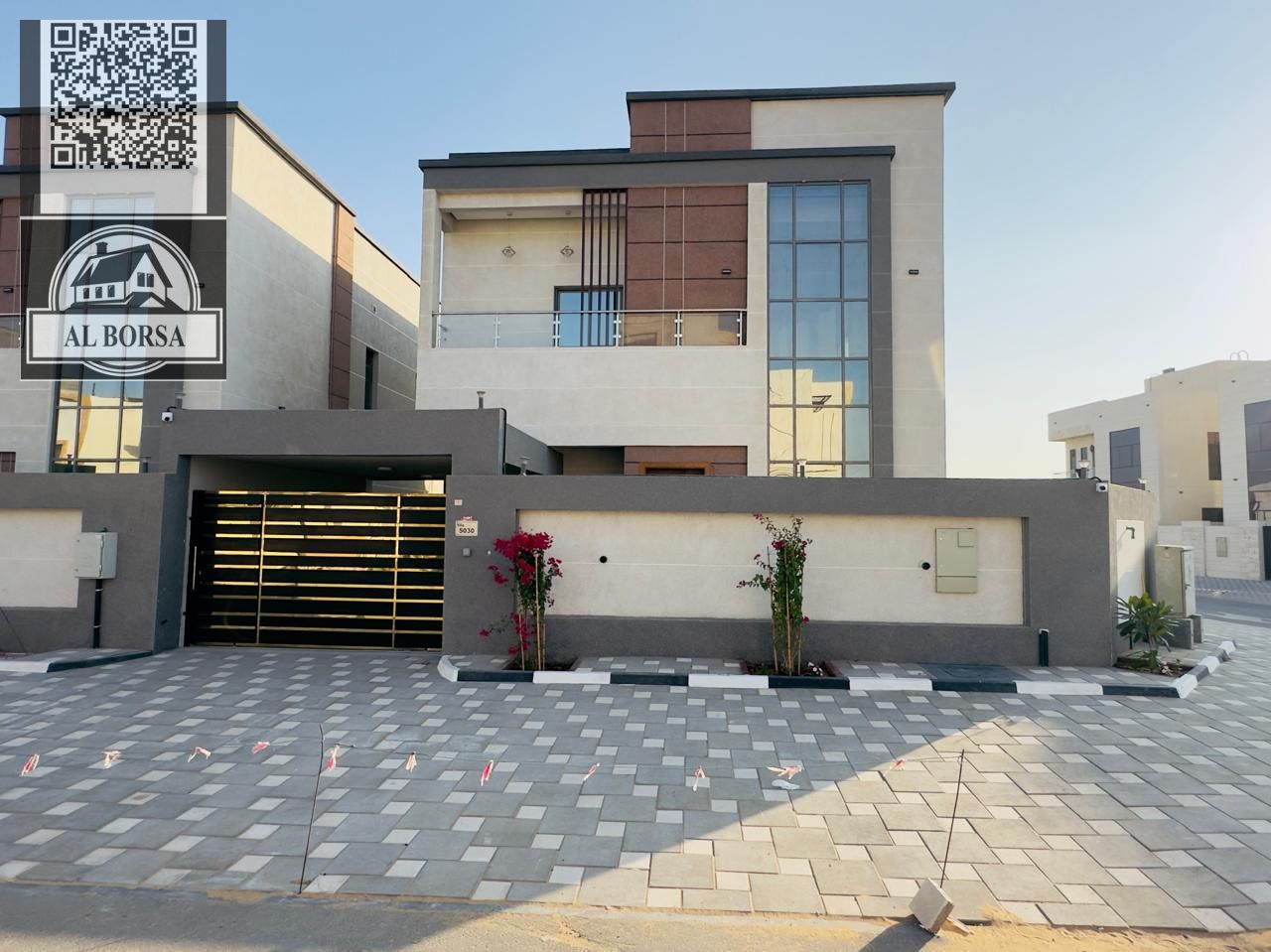 Villa for rent in Ajman, consisting of four bedrooms, a majlis (formal sitting room), a living room, and a maid's room. First occupancy.