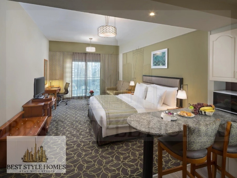 YEARLY STAY, 12 CHEQUES PAYMENT, Studio With Kitchen, Fully Furnished Hotel Apartment,