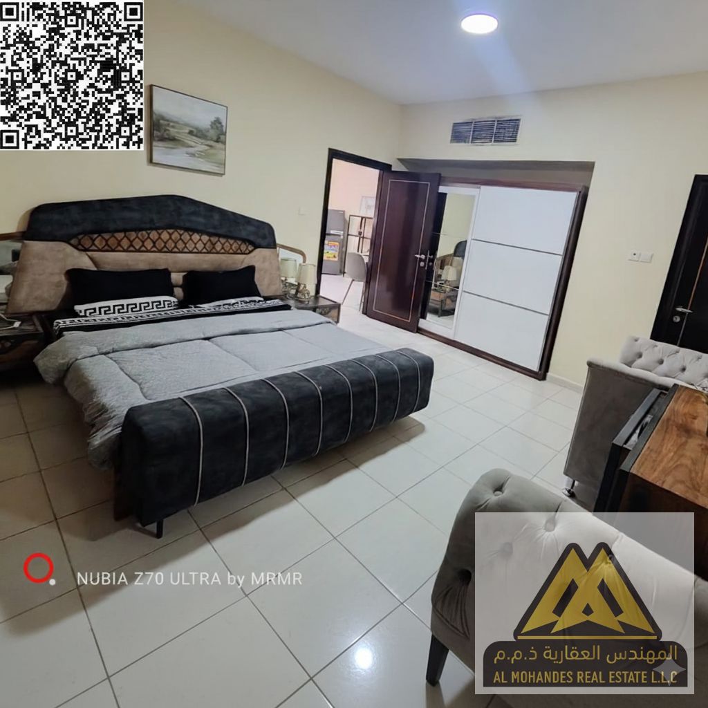 One bedroom and living room with 2 bathrooms, balcony, furnished, large area