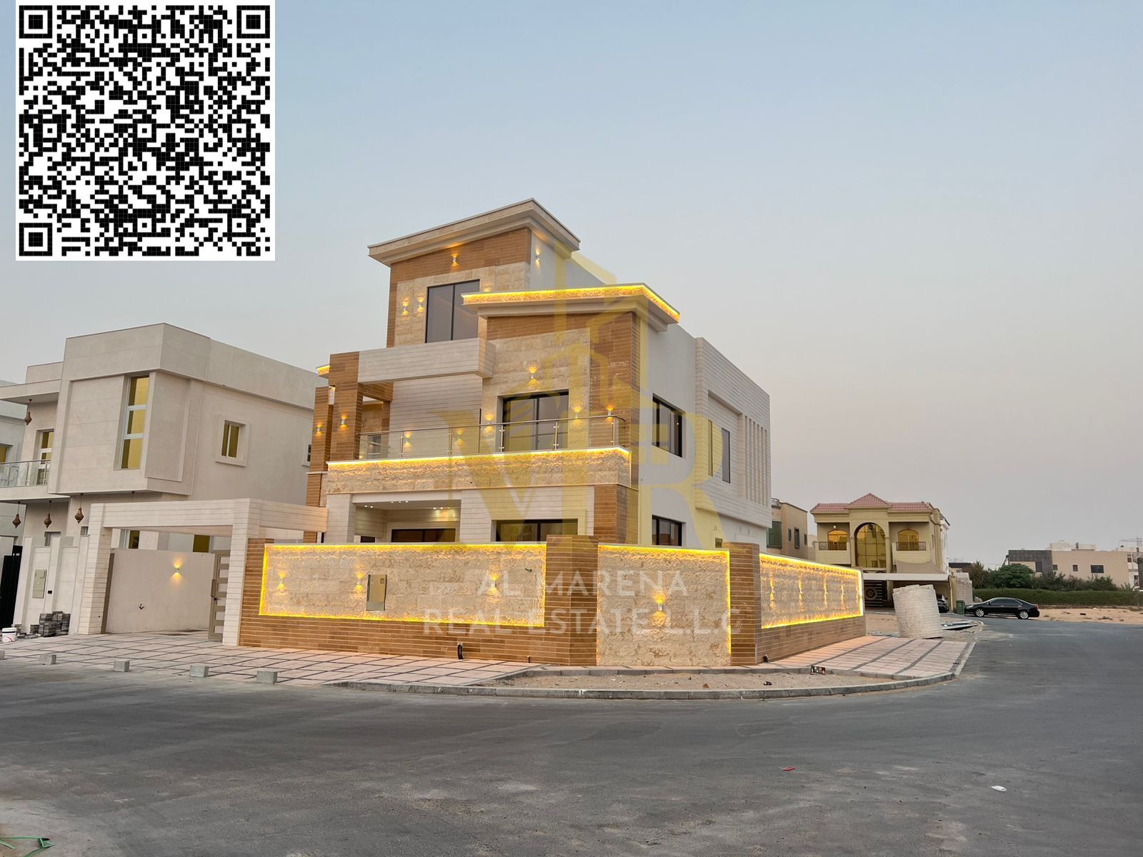 Luxury villa for sale in Ajman – Al Yasmeen area | Corner villa with two floors and a roof terrace, high-end finishes | 3890 sq ft | 6 master bedrooms