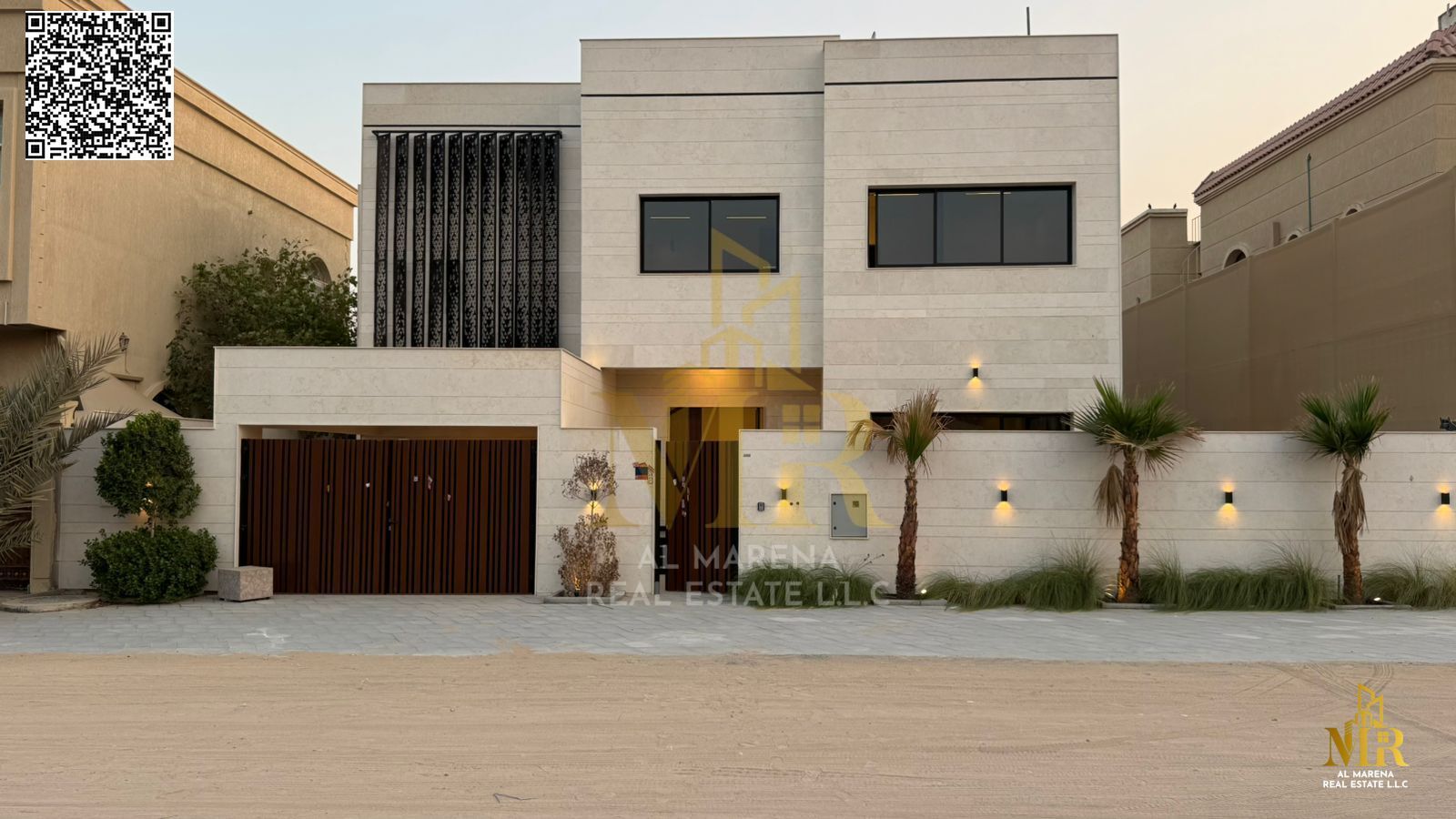 Villa behind Al Hamidiya Police Station near the mosque, 5 master bedrooms with private pool, prime location, price includes electricity and water