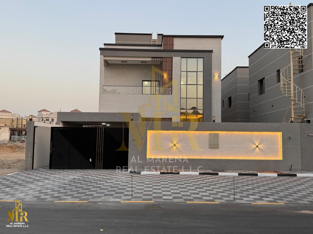 Villa, second plot from Sheikh Ammar Street behind Al Shurooq Mall, 4,700 sq ft, two floors and roof, 5 master bedrooms, price includes central AC