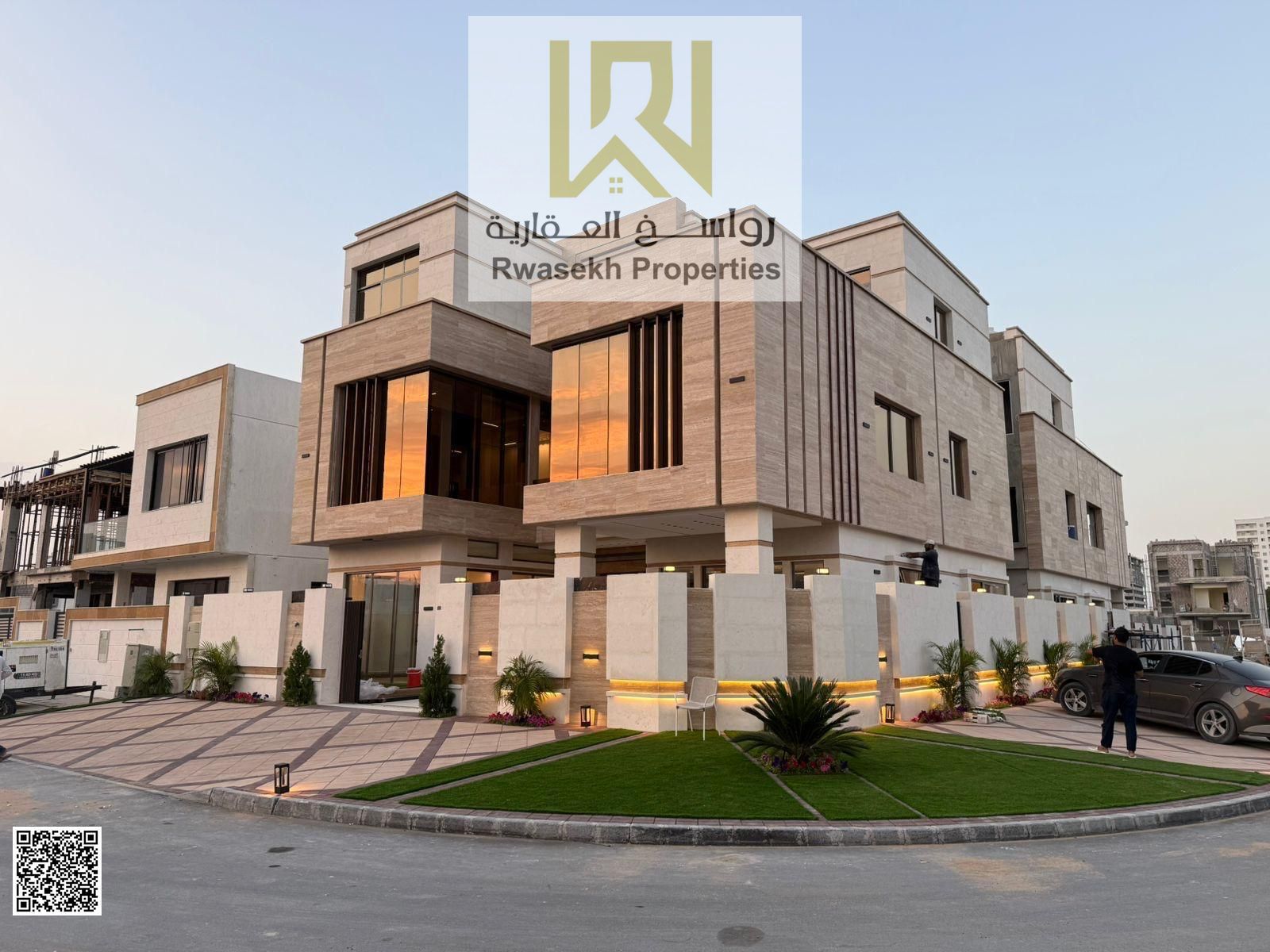 Villa for Sale – Professional Description A luxurious corner villa for sale in Al Yasmeen – Ajman, featuring a modern design and high-quality finishe