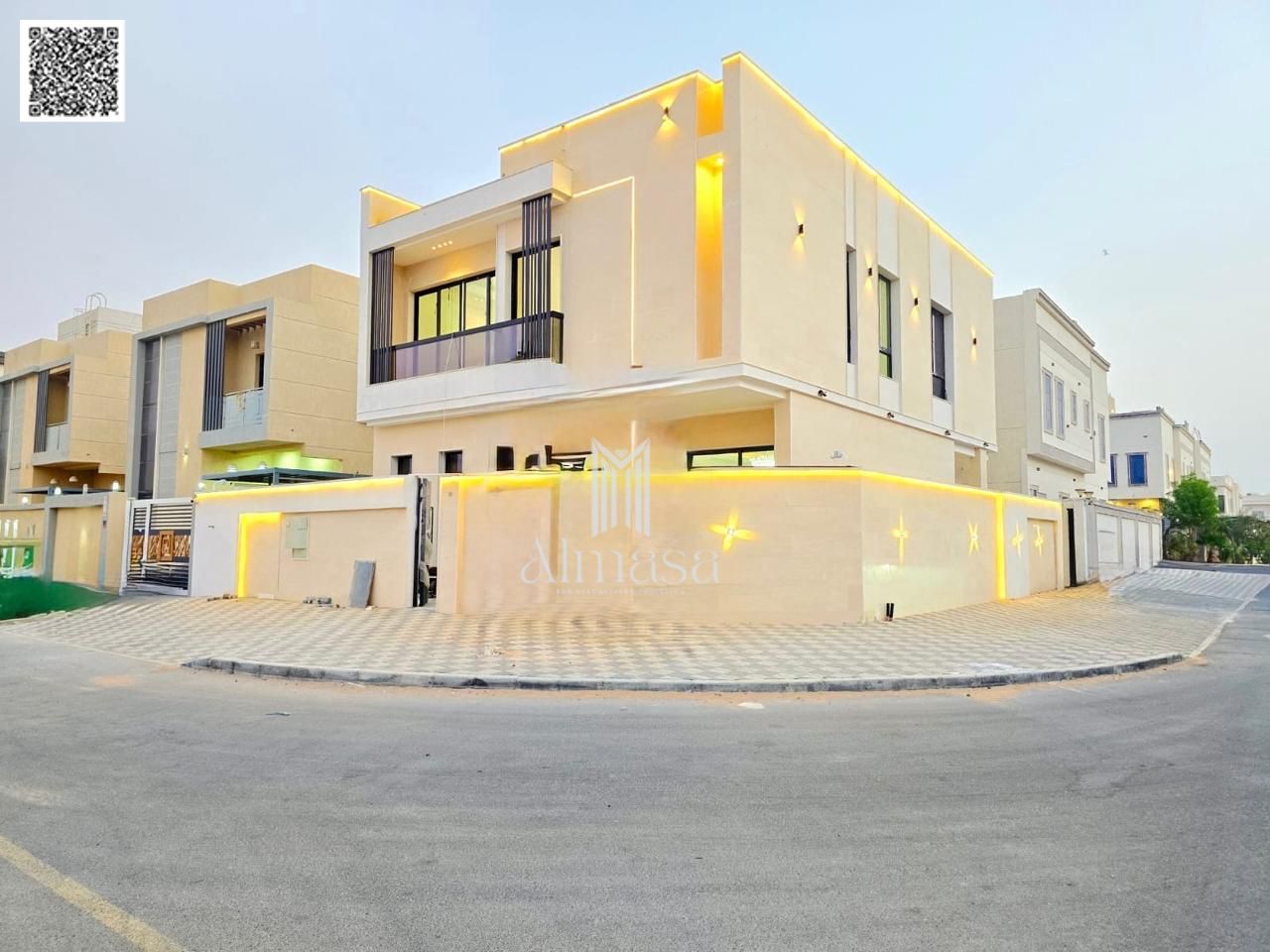 Ready-to-move-in villa for sale in Al Amrah area, Ajman | Corner plot on two streets | Luxurious finishes and spacious designs