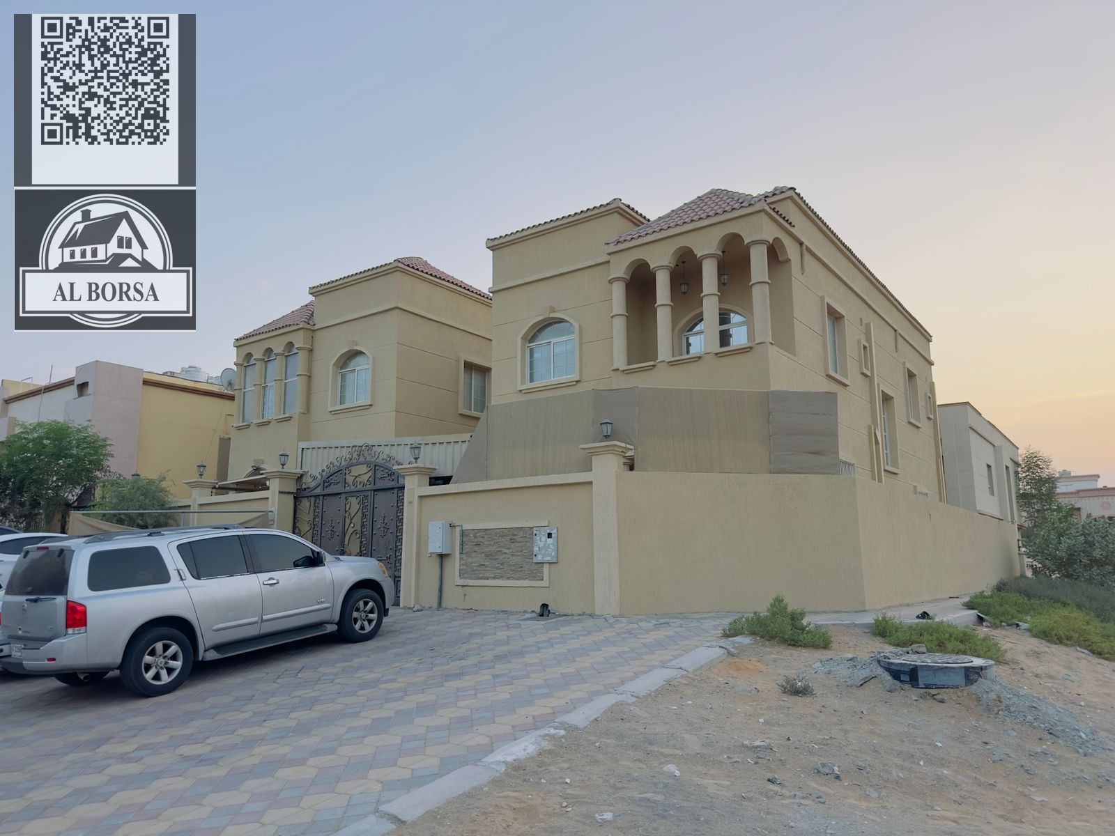 For sale in Al Muwaihat 2, third plot from Sheikh Ammar Street, corner villa, 5 rooms, majlis, living room, maid's room