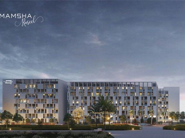 Best value for money in Al Mamsha: A two-bedroom apartment with a modern design, integrated services (swimming pool, gym, parking), and an exceptional