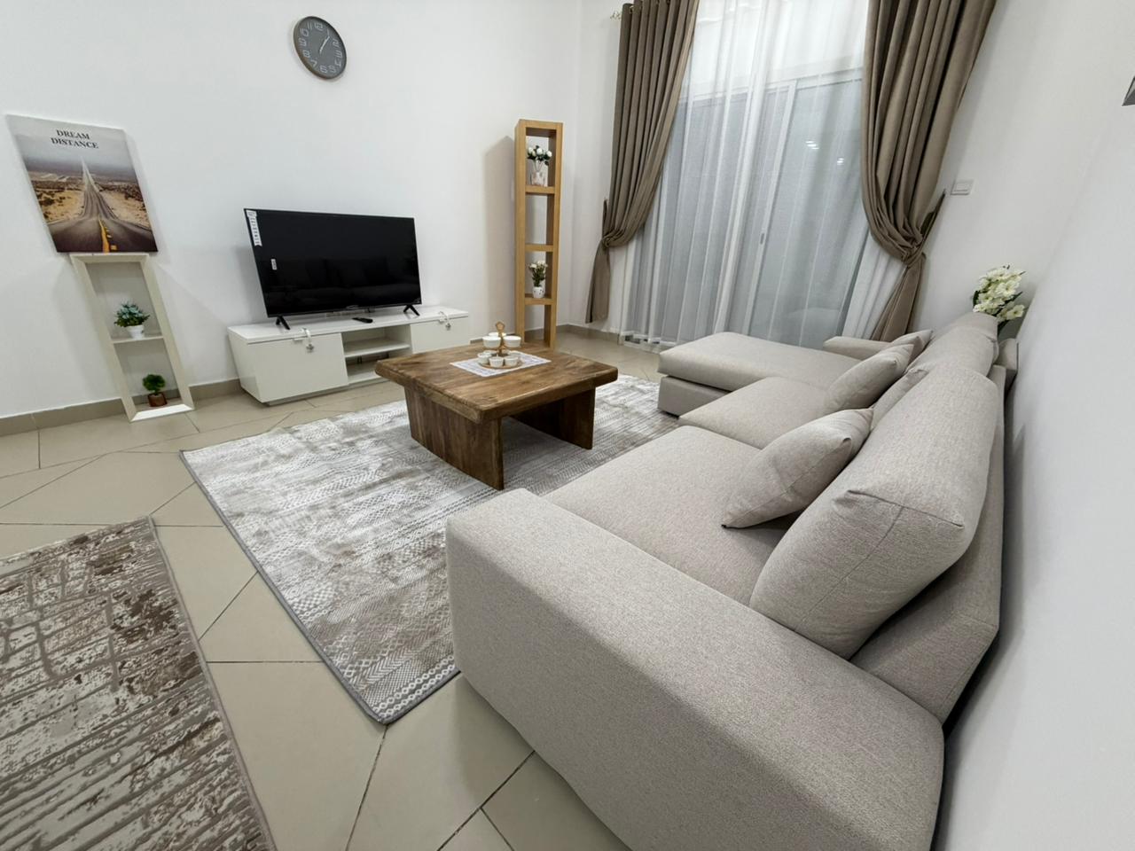 Furnished one bedroom apartment for monthly rent in Ajman, Al Shorooq Towers, spacious layout, master room, separate kitchen, all bills included