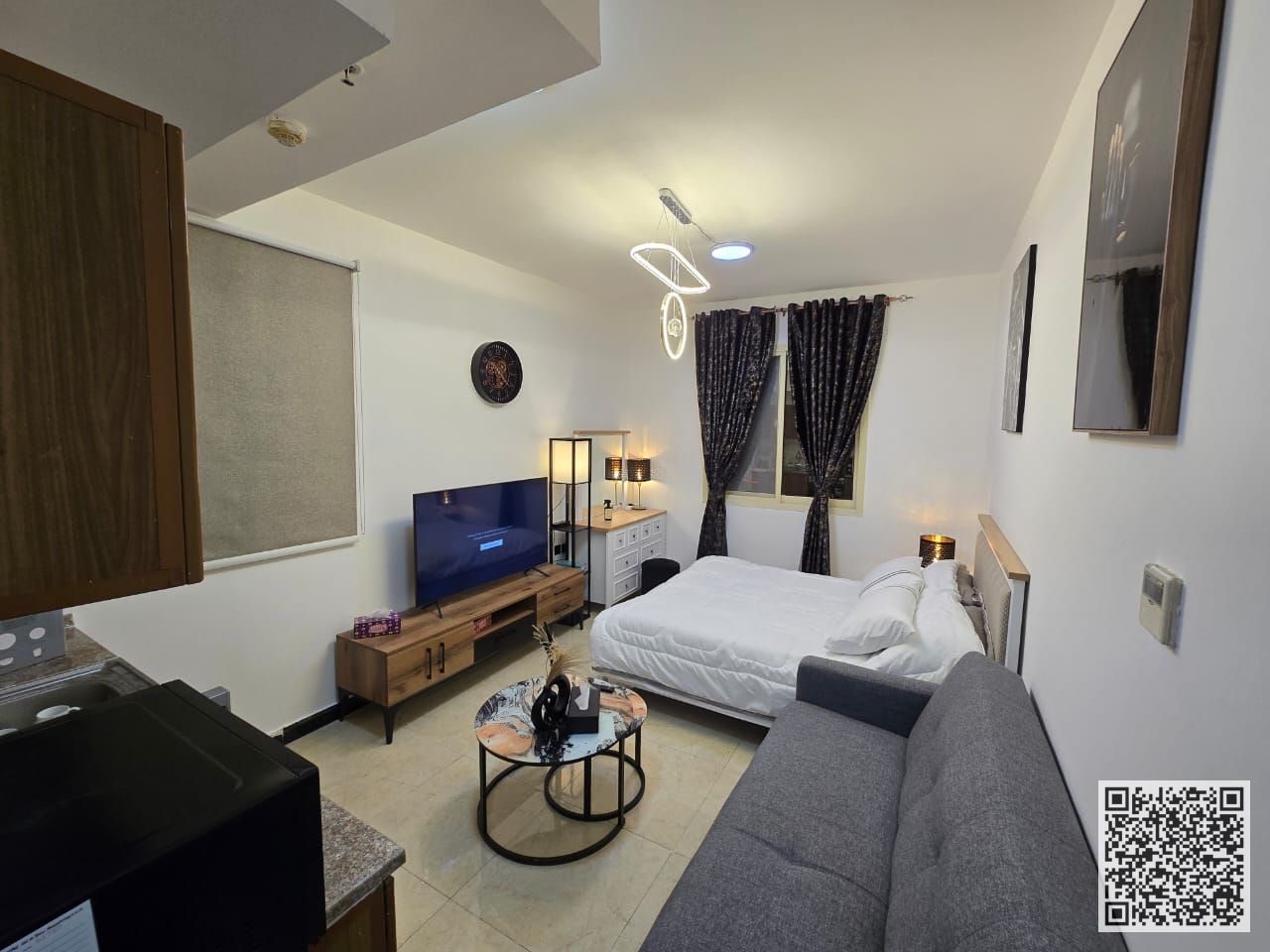 For monthly rent in Ajman - Studio apartment semi-detached kitchen, open view, fully furnished new with elegant furniture and a fully equipped kitchen