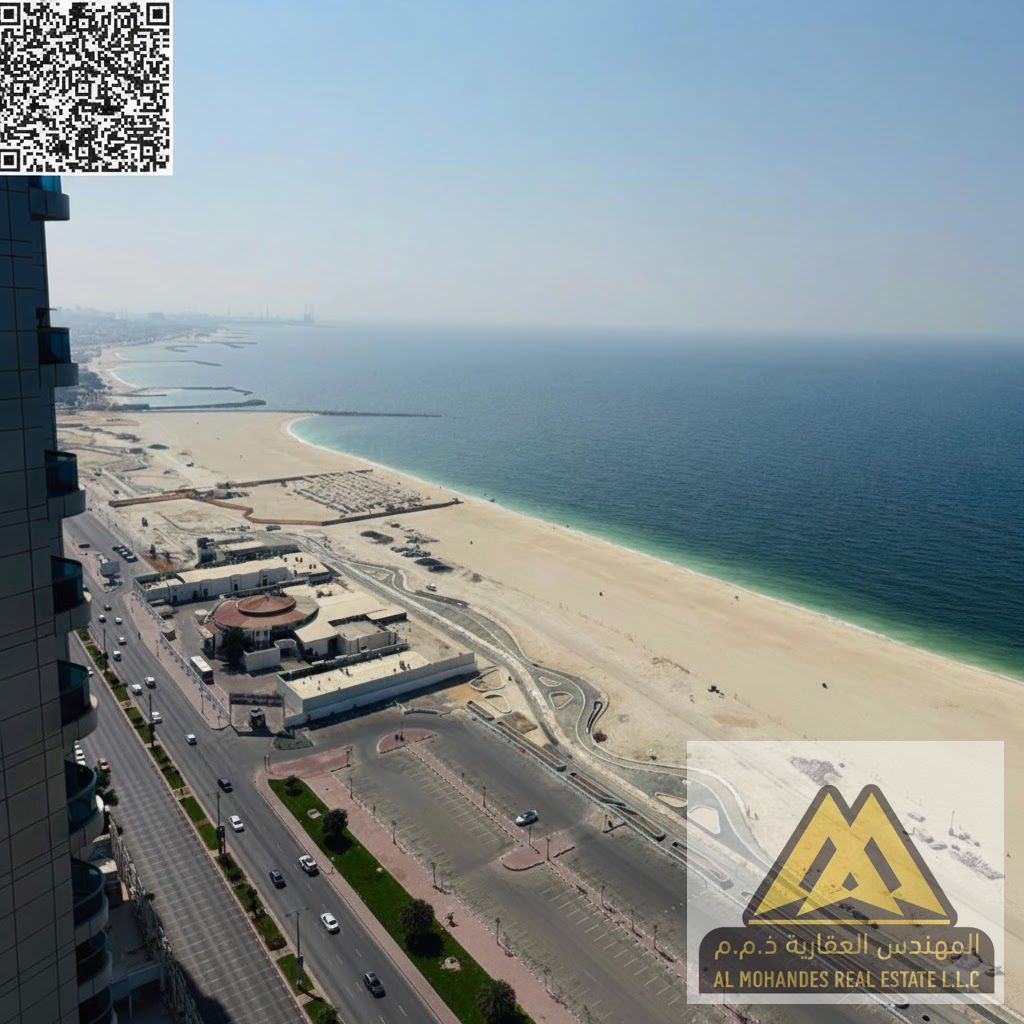 Two bedrooms and a living room for resale in Ajman Corniche Residence Towers (ACR) with a full sea view | Laundry room + built-in wardrobes | Swimming