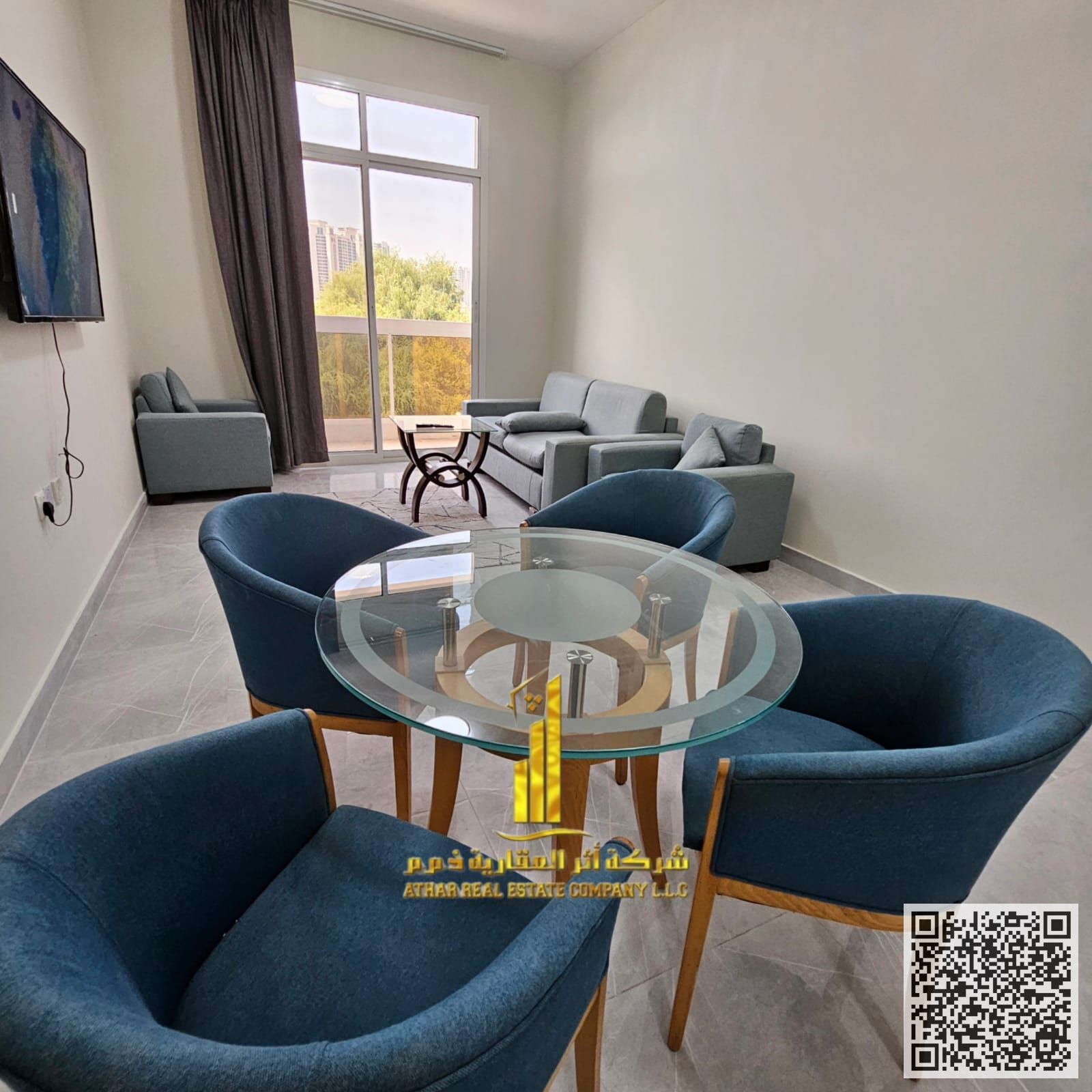 For monthly rent in Ajman, two-bedroom apartment with a balcony open view, fully furnished new with elegant furniture and a fully equipped kitchen